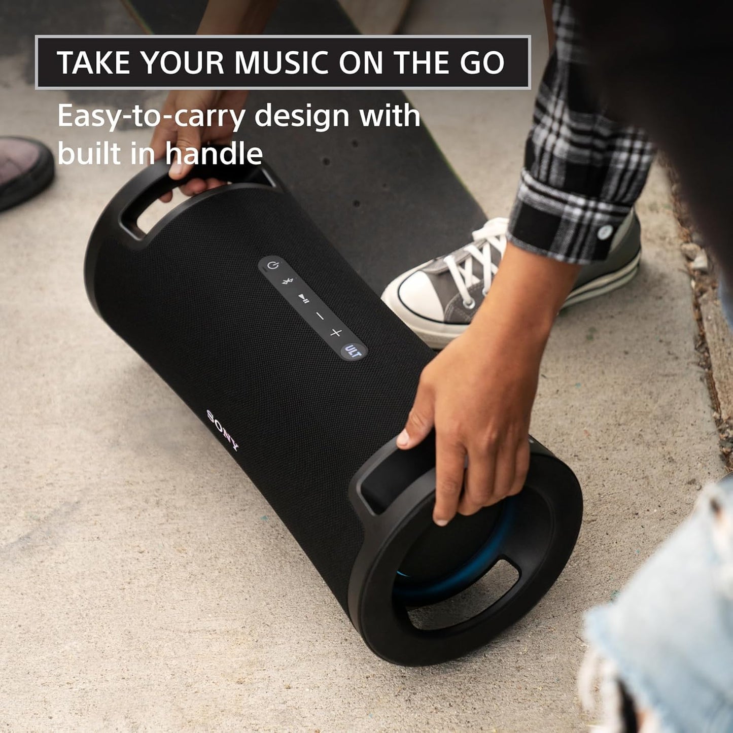 Sony ULT Field 7 Wireless Portable Bluetooth Karaoke Party Speaker IP67 Waterproof with 30 Hour-Battery, Powerful Bass, Comfortable Handle, and Colorful Lights, Black (SRSULT70)