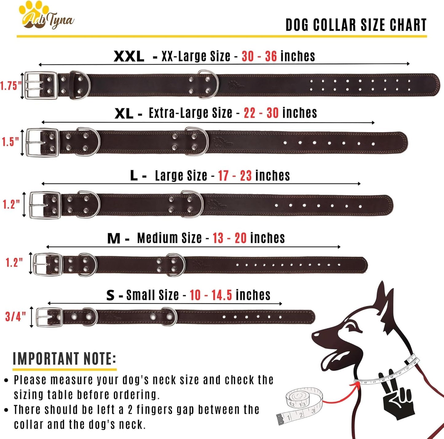 ADITYNA Heavy-Duty Leather Dog Collar for Medium Dogs - Soft and Strong, 100% Genuine Leather - Collier Pour Chien (Medium: Fit 13" - 20" Neck, Brown)