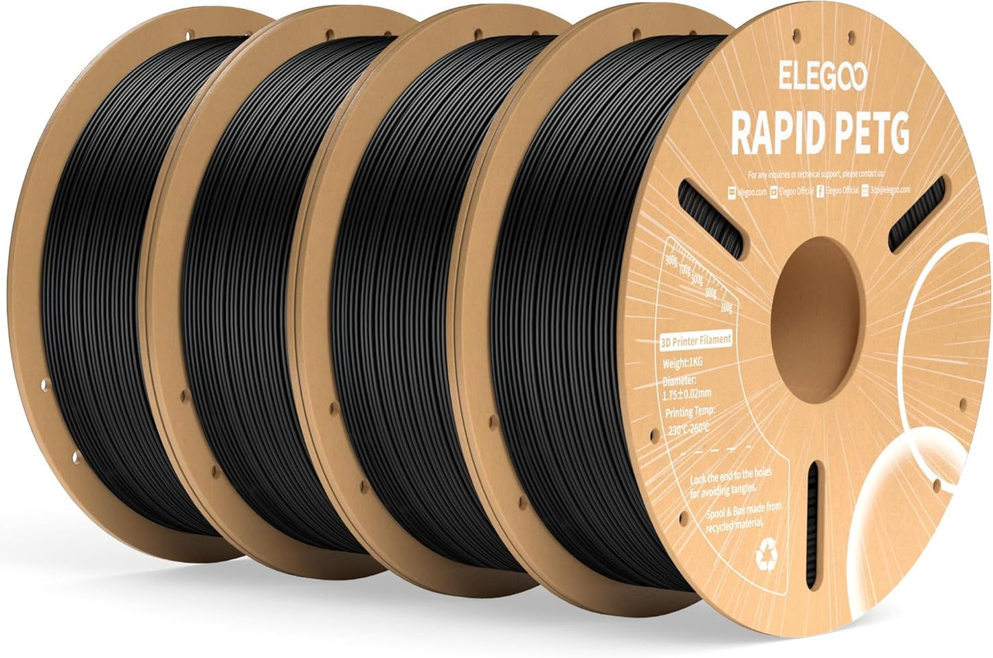 ELEGOO Rapid PETG Filament 1.75mm Black 1KG, 3D Printer Filament Max 600 mm/s High Speed Printing, Dimensional Accuracy +/- 0.02 mm Fit Most FDM Printer 1kg Cardboard Spool