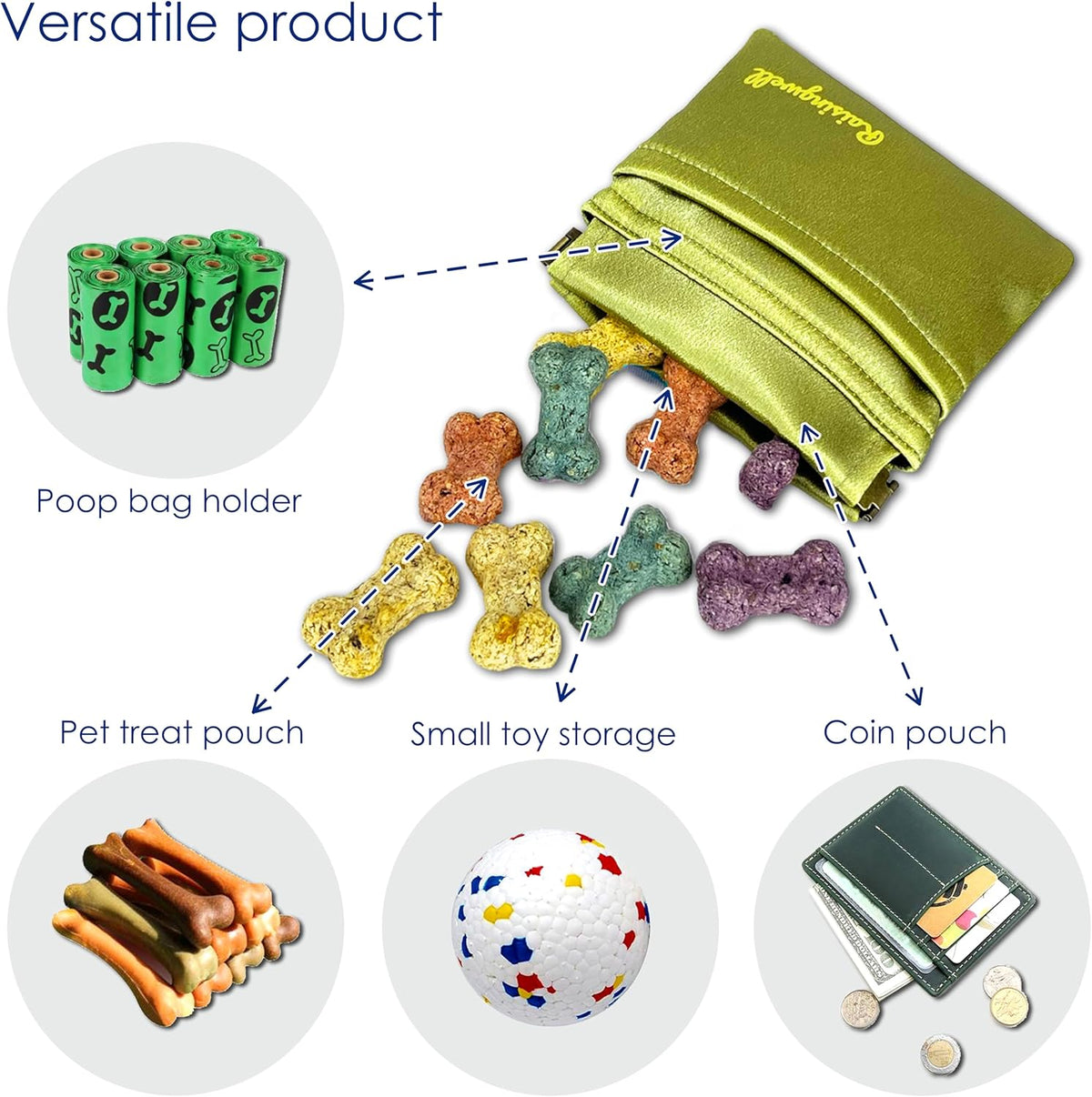 Raisingwell Dog Treat Pouch, Black Pocket Sized Pet Training Pouch, Cotton Fabric, Hand Free Dog Walking Bag with Carabiner, Self-Closing Pet Feed Snack Reward, for Pet Puppy Travel or Outdoor Use - PuriLite