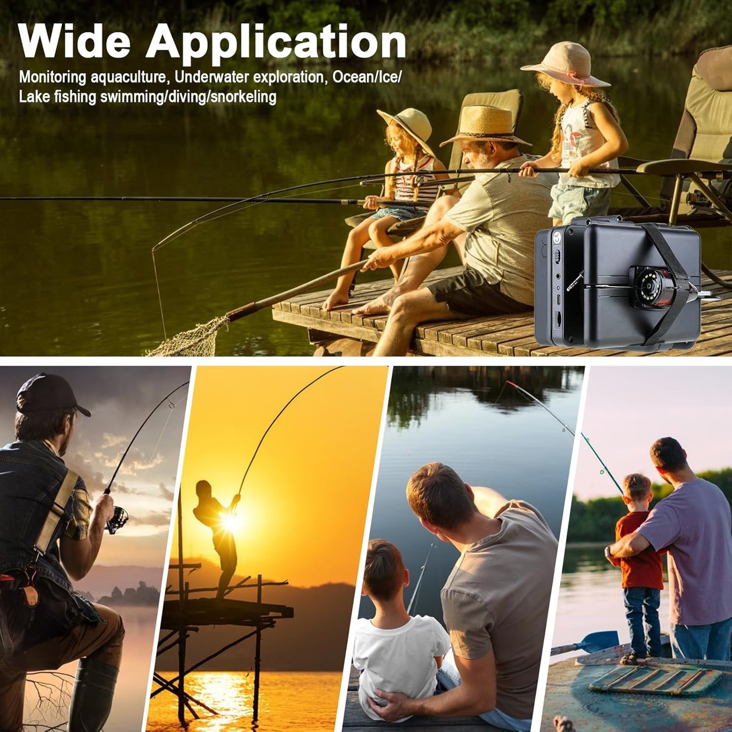 Underwater Fishing Camera for Rod, 5 Inch LCD Monitor with 1080P Portable Fish Finder, Adjustable LED White Light, 15M Cable Aluminum IP68 Camera for Ice Lake Sea Boat Kayak Fishing