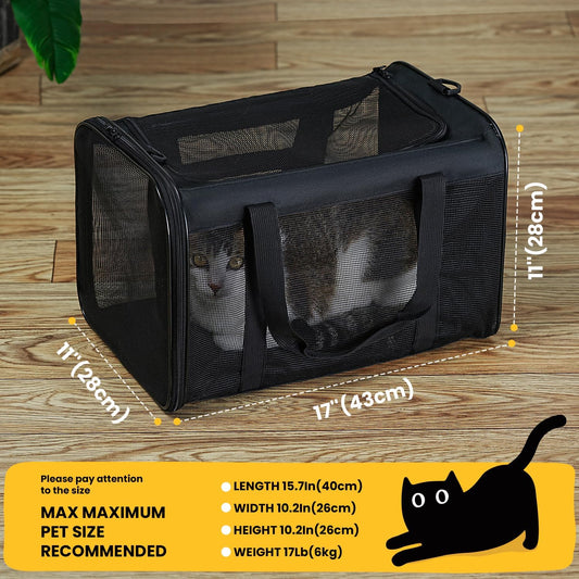 Conlun Cat Carrier Bag,Soft-Sided Pet Carriers for Dogs with 4-Sided Mesh,Airline Approved Cat Transport Carrier for Small&Medium Cats Kitten Puppy Up to 6Kg,Collapsible Cat Travel Carrier-M,Black - PuriLite