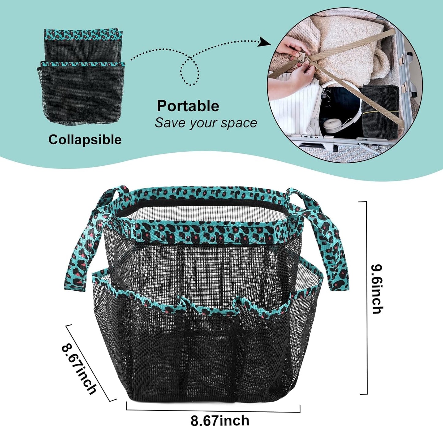 Attmu Mesh Shower Caddy Portable for College Dorm Room Essentials with 8 Pockets, Hanging Shower Caddy Basket Tote Bag Toiletry Accessories for Bathroom