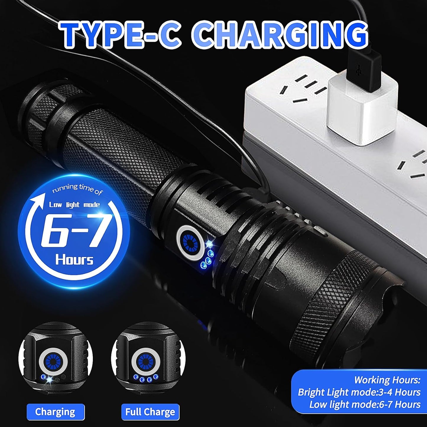 Flashlight Rechargeable 5 Modes of 10000 High Lumen,IPX6 Waterproof Flashlight,LED Flashlight Ultra Bright,Portable Flashlight for Outdoor Activities Such as Camping,Cycling,Mountain