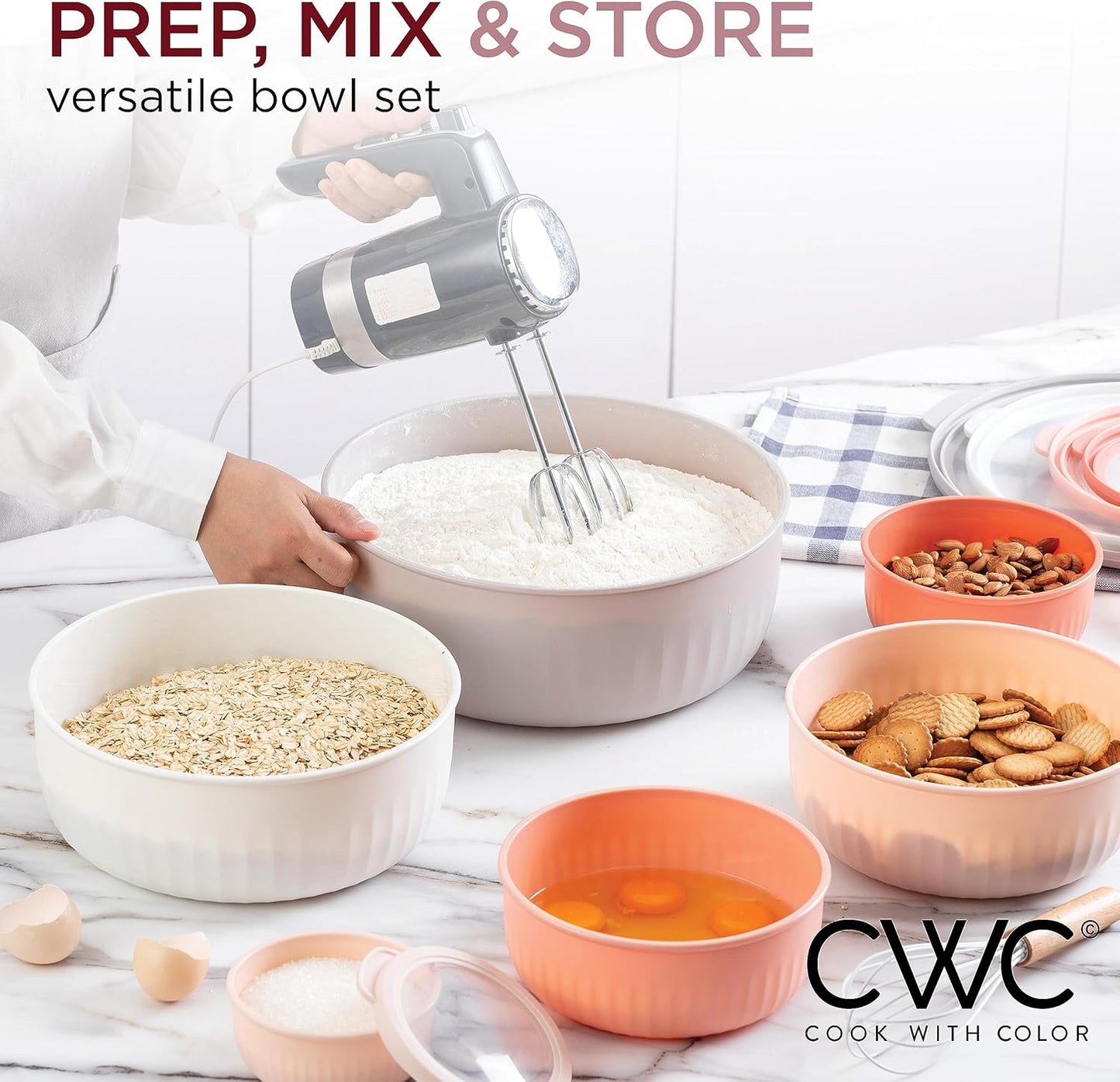 COOK WITH COLOR Prep Bowls with Lids- 8 Piece Nesting Plastic Small Mixing Bowl Set with Lids (Teal Ombre)