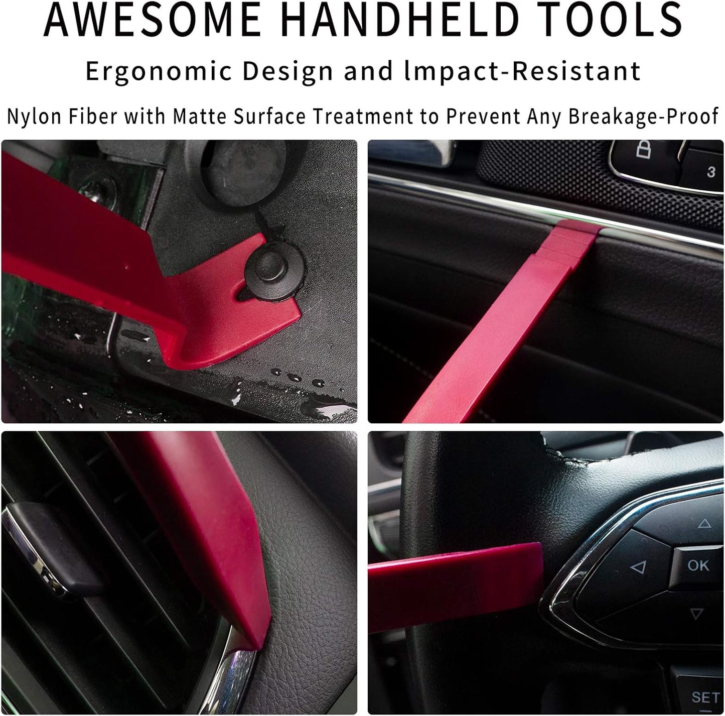 Wetado Trim Removal Tool, Car Upholstery Repair Kit, Car Door Audio Panel Trim Removal Set, Fastener Terminal Remover Tool Set Clips Pry Kit Auto Clip Pliers (8PCS Red)