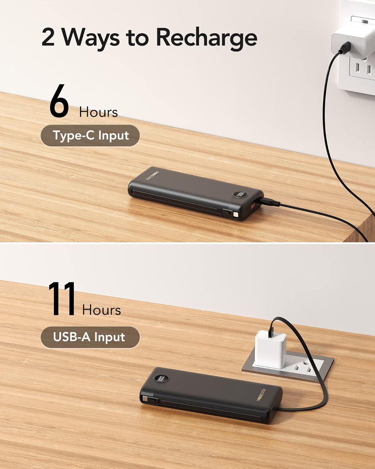VEEKTOMX Power Bank with Built-in Cables 10000mAh Portable Charger for iPhone Slim Fast Charge USB C Battery Pack Travel Essentials Powerbank Compatible with iPhone, Samsung, Android, etc