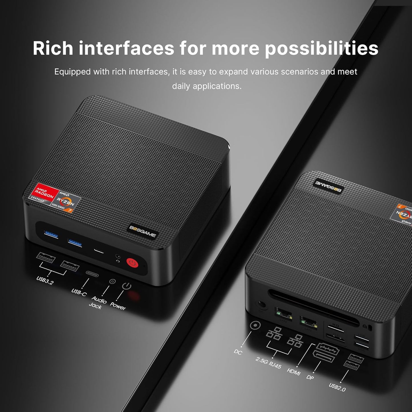 BOSGAME Mini PC AMD Ryzen 7 5825U, 16GB DDR4 RAM 512GB PCIe SSD, Mini Desktop Computer Support Dual LAN 2.5GbE, Triple 4K Display, WiFi 6E, BT 5.2 for Office