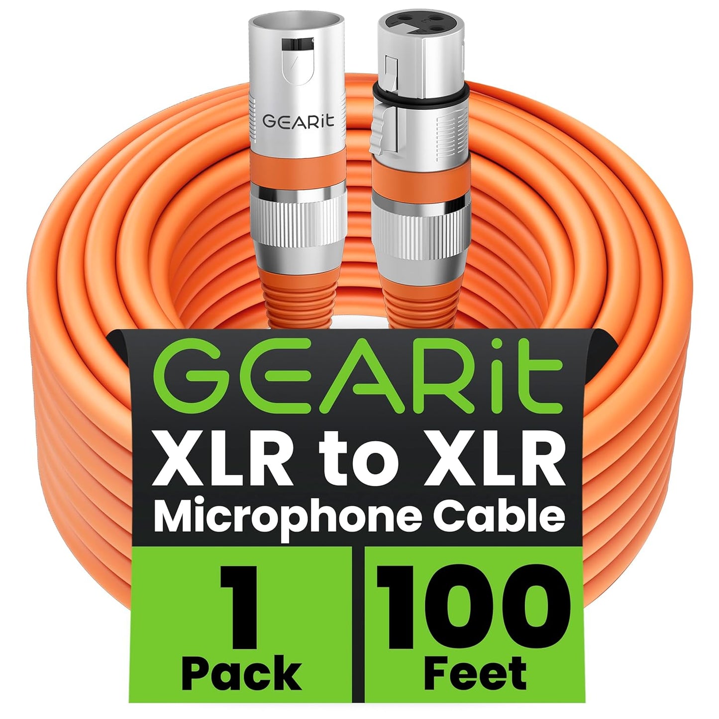 GEARit XLR Male to Female Microphone Cable (10 Feet, 6-Pack) 3-Pin Balanced Shielded Mixer, Recording Studio, Podcast - Black