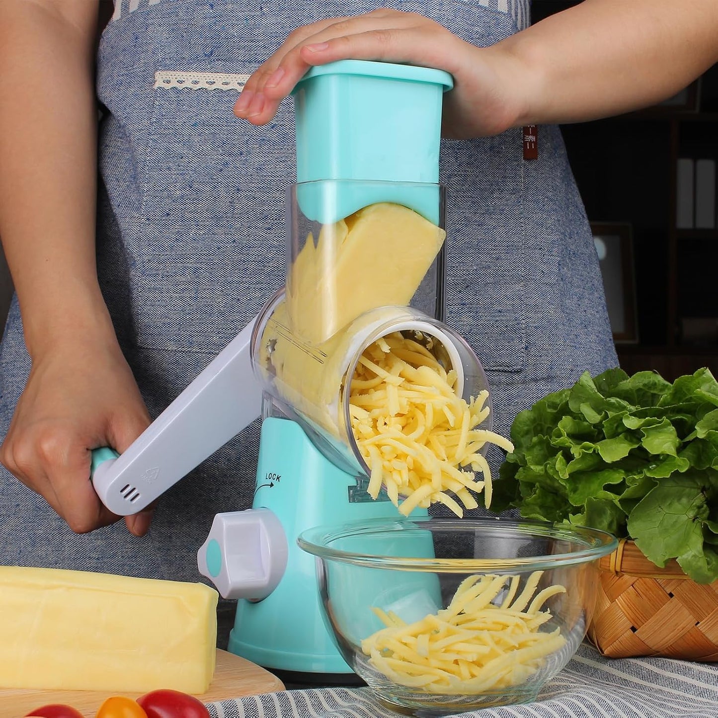 Purilite Select Rotary Cheese Grater with 3 Stainless Steel Blades