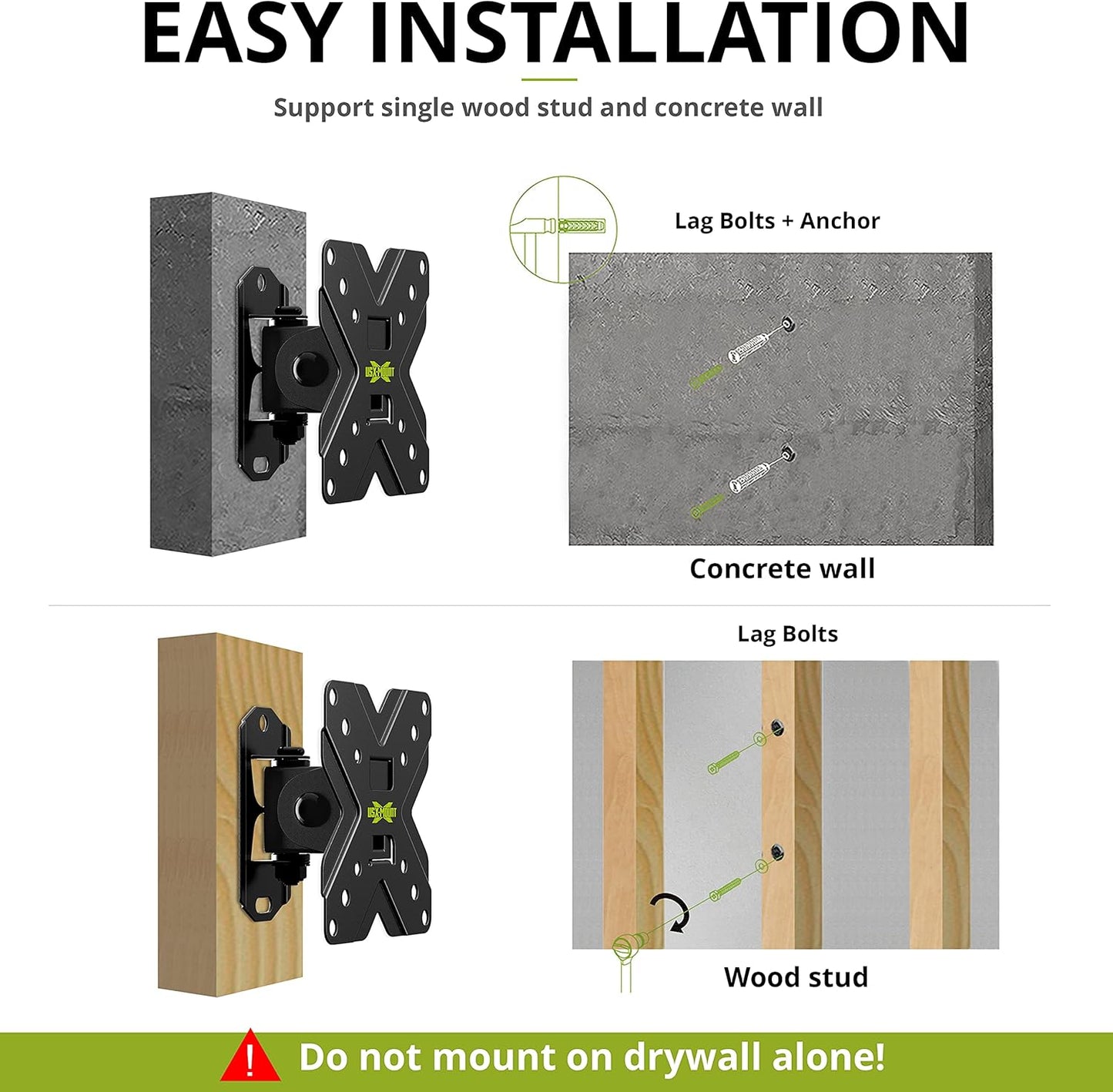 USX MOUNT TV Wall Mount Monitor Mount Bracket with Adjustable Tilt Swivel for 10inch to 26inch LED LCD OLED TVs and Monitors - VESA Size Up to 100x100mm and Weight Capacity Up to 22lbs-XMS002
