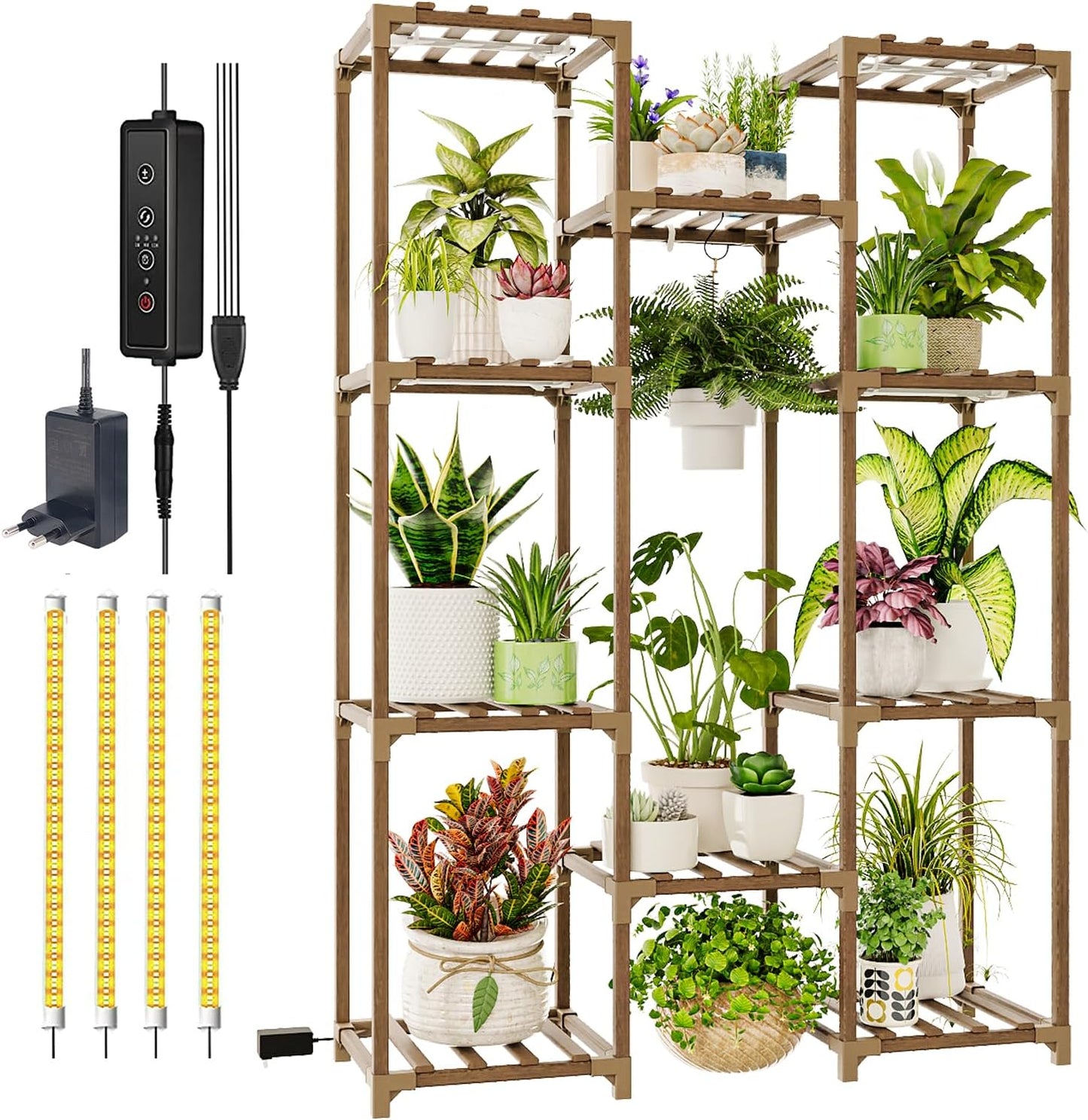 Bamworld Plant Stand Indoor Outdoor Hanging Plant Shelf for Multiple Plants Pots Wood Flower Stand Tall Large Flower Holder for Living Room, Patio, Balcony, Garden Decor, Brown