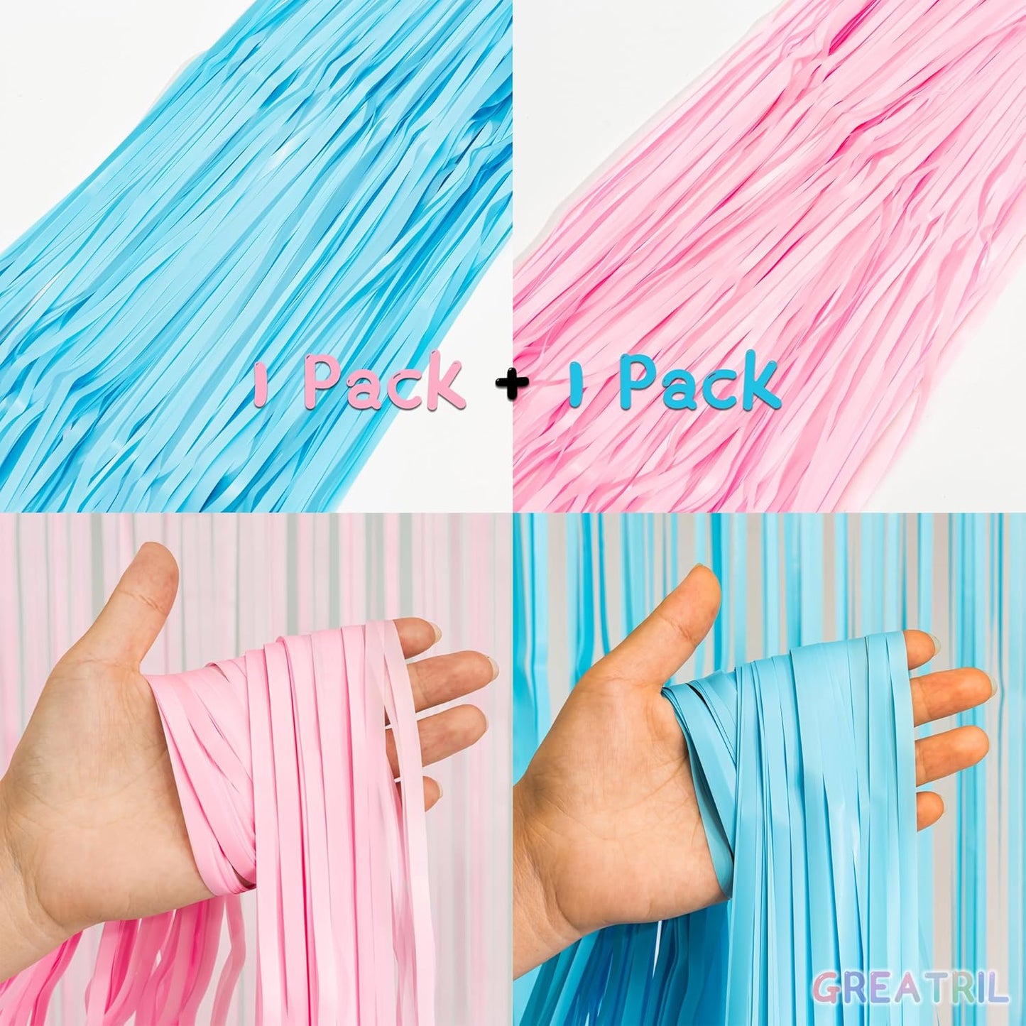 GREATRIL Iridescent Party Tinsel Fringe Backdrop Decorations - Holographic Foil Streamers Curtain for Mermaid/Under The Sea/Frozen/Ocean/Disco/Birthday Themed 3.2ft x 6.5ft - 2 PCS