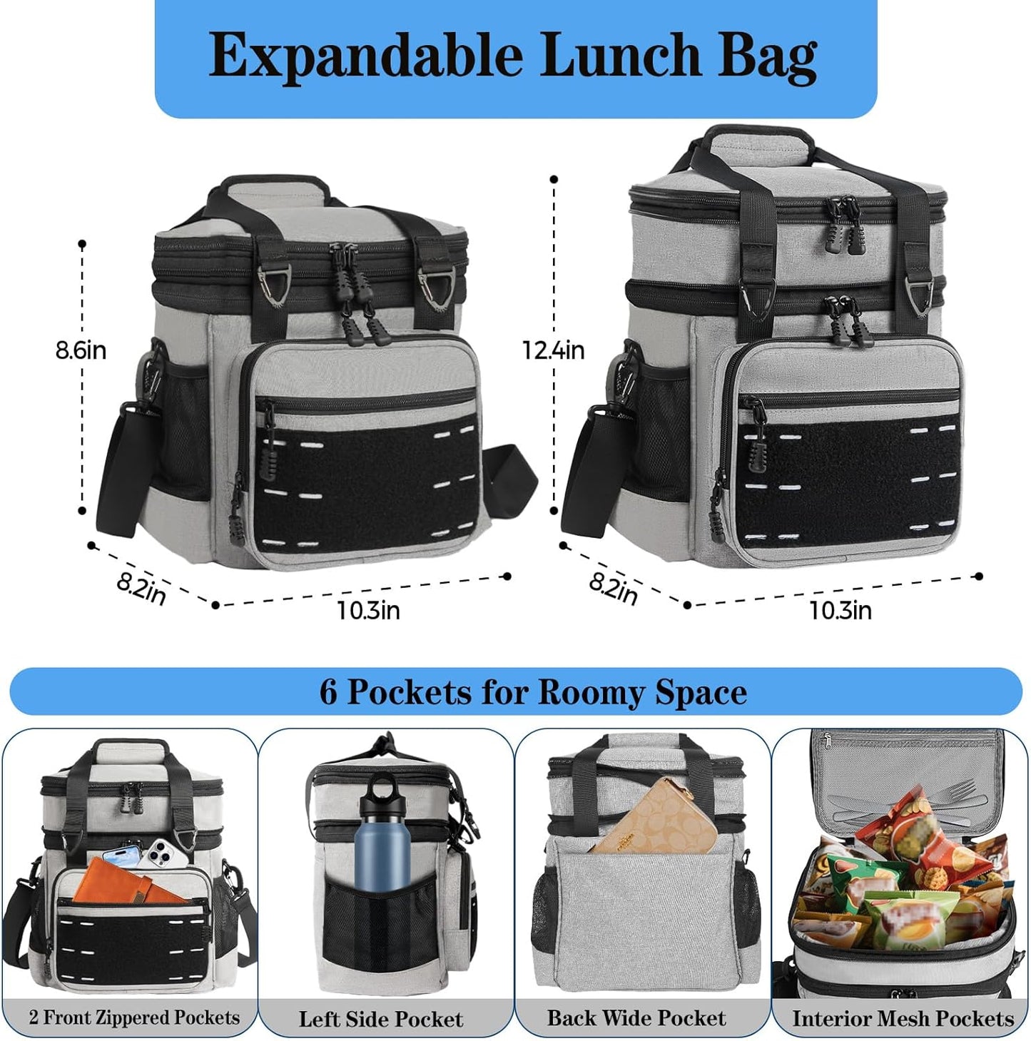 Lunch Box Cooler Bag - Insulated Tactical Lunchbox for Men - XLarge Lunch Pail Lunch Kit for Adults Work Outdoor Shifts Trips Black Camo 25L