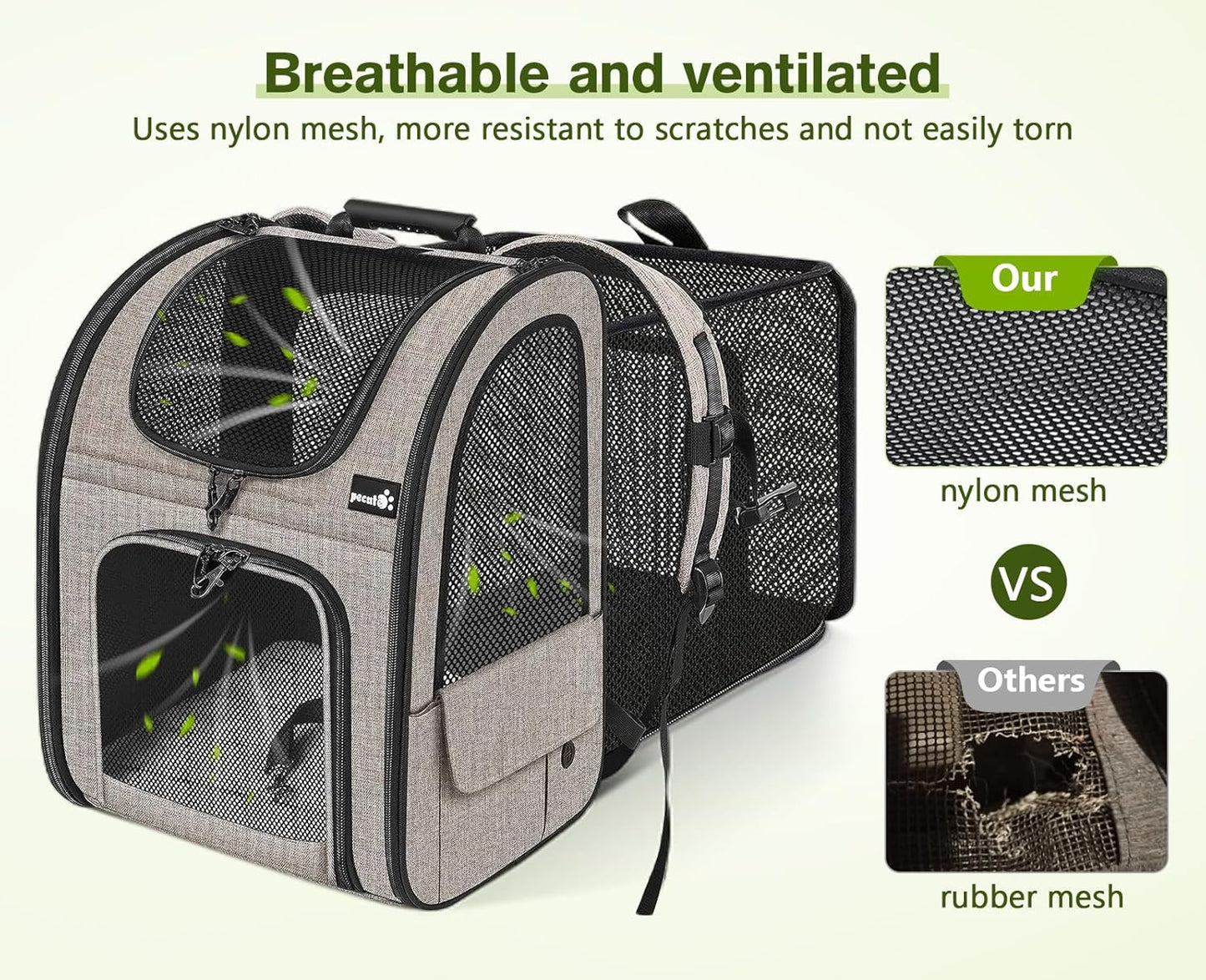 Pecute Pet Carrier Backpack, Dog Carrier Backpack Expandable with Breathable Mesh for Pets <6kg, Pet Backpack Carrier for Hiking Travel Camping Outdoor
