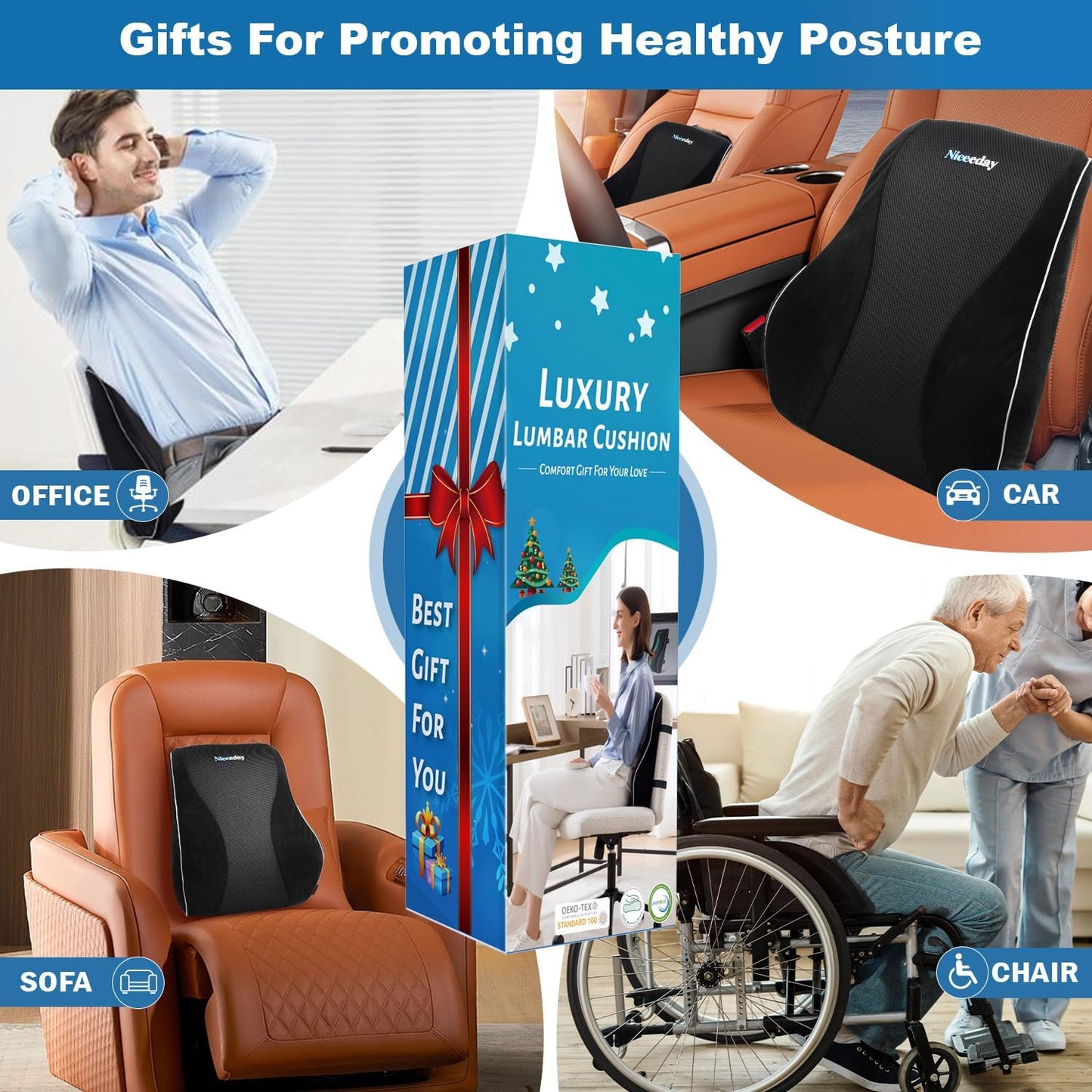 Gel Lumbar Support for Office Chair Back Support for Lower Back Pain Relief Cooling Chair Back Support Cushion Improves Posture Back Rest Memory Foam Back Support Pillow for Gaming Chair, Driving Seat