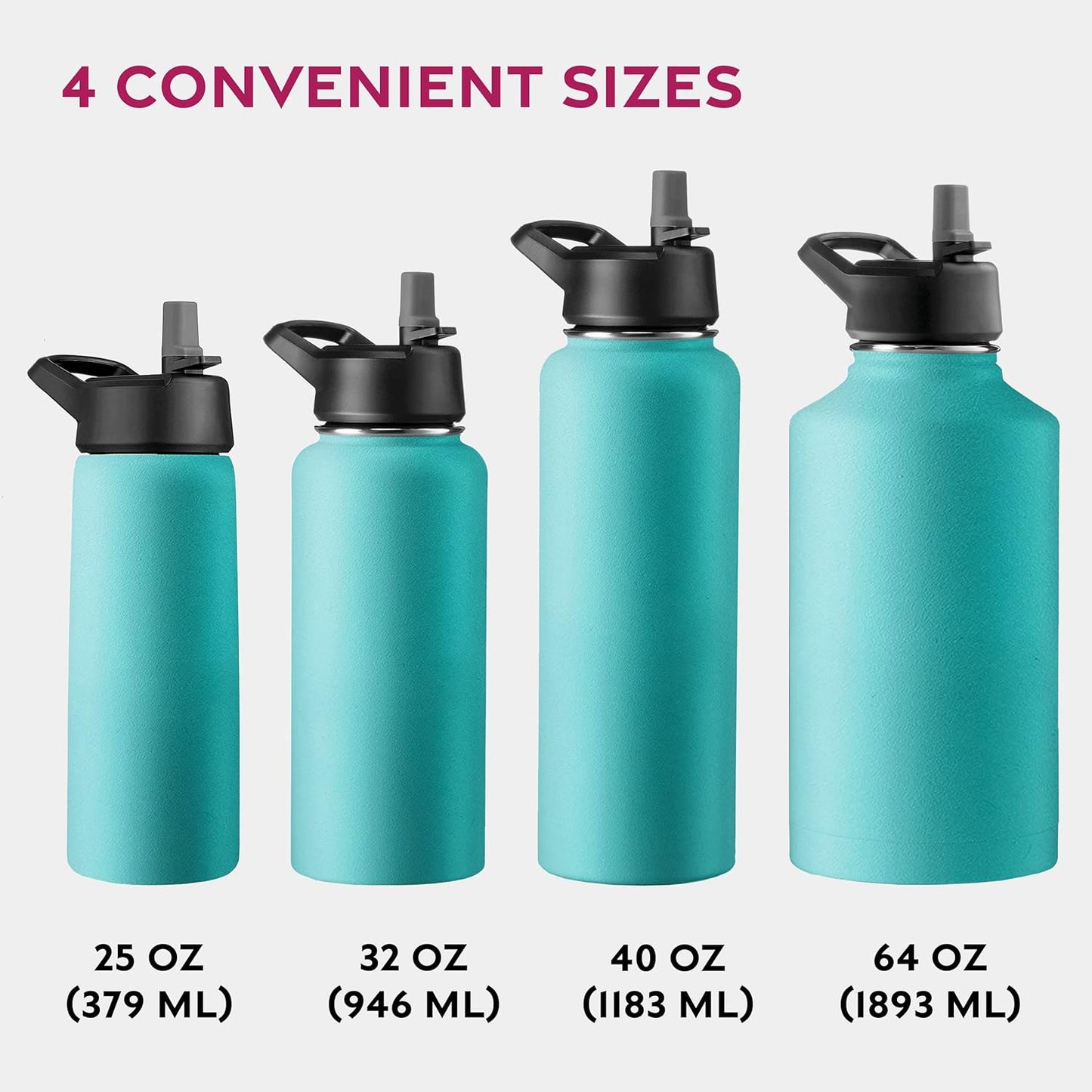 FineDine Water Bottle - Stainless Steel Insulated Water Bottle with Straw Lid, Flip Lid & Wide-Mouth Cap - Keeps Hot and Cold - 25 Oz / 739ml - Pure Pearly White