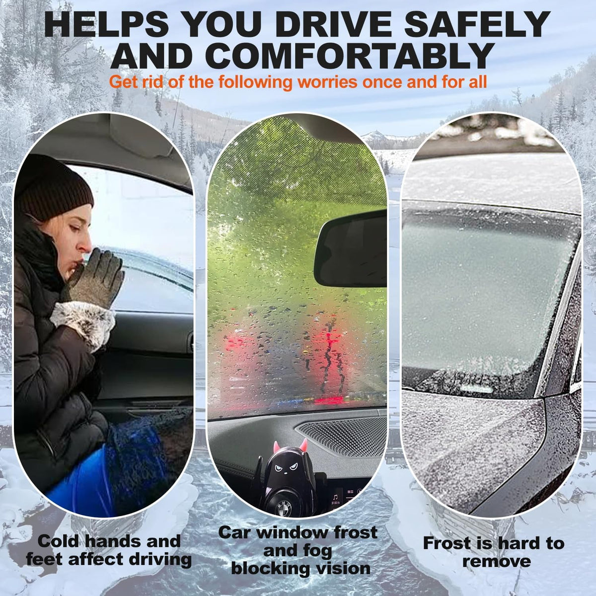 12V Portable Car Heater and Defroster | 200W Windshield Defogger | Cigarette Lighter Plug Car Heater | 360 Degree Rotating Auto Heater | Compact Vehicle Heating Fan - PuriLite