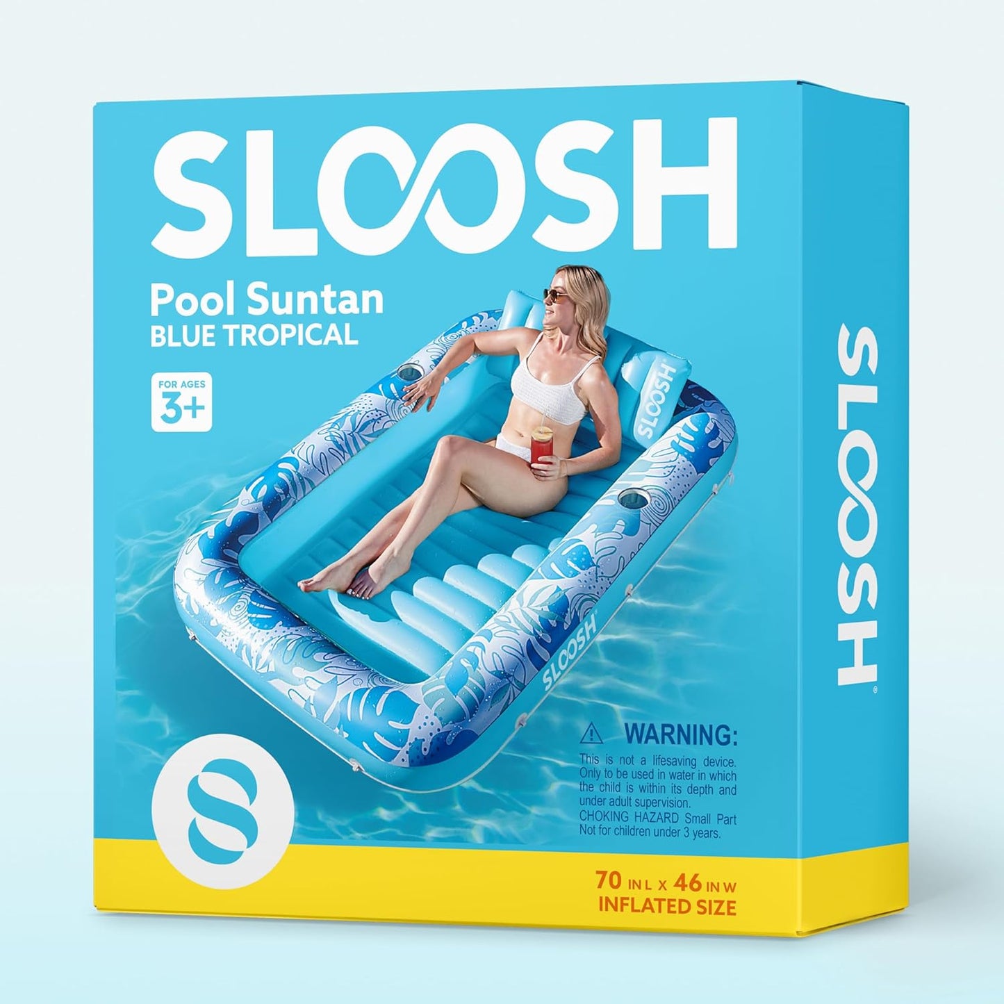 Sloosh Inflatable Tanning Pool Lounger Float-XL, 85" x 57" Extra Large Suntan Sun Tan tub for Adults, Bed Blow up, Raft Lounge Floatie, XL-Blue