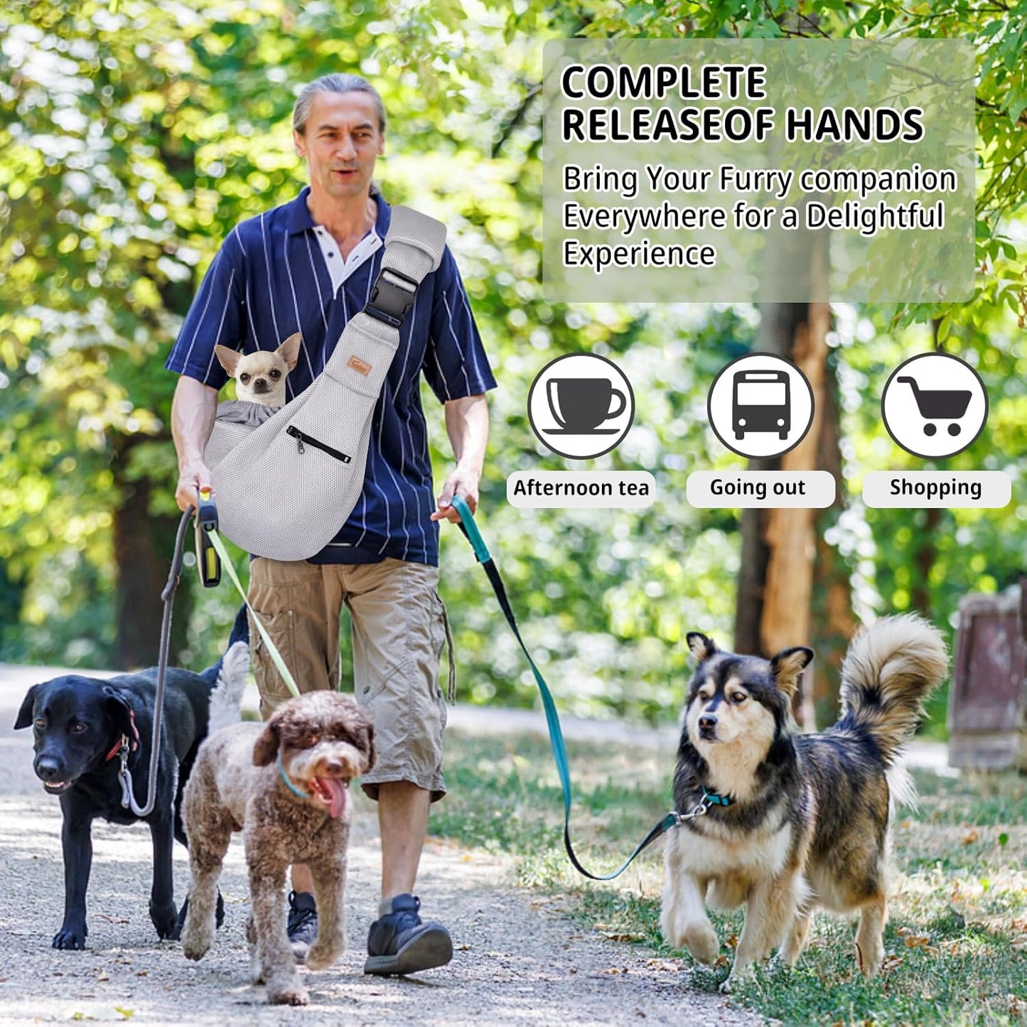 Cuby Adjustable Dog Cat Sling Padded Hard Bottom Pet Carrier Sling Soft Carrying Puppy Bag for Small Dogs Cats Outdoor Travel (Grayish-White)