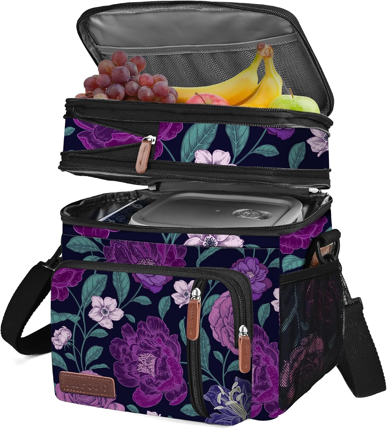 Lunch Bag for Women Men Double Deck Lunch Box - Leakproof Insulated Soft Large Lunch Cooler Bag, MIYCOO (Black,15L)