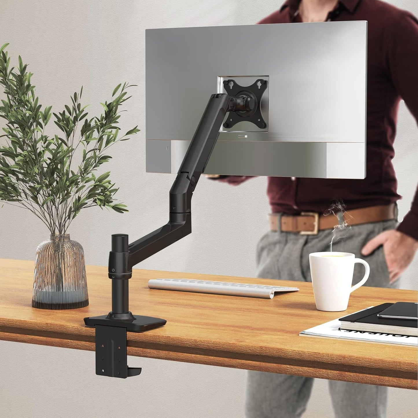 ErgoUnion Dual Monitor Stand for Desk, Vertical Dual Monitor Mount with Wide Range of Motion, Dual Monitor Arm for 17-40" Screen up to 25 lbs Each, Computer Monitor Stand for 2 Monitors - Black