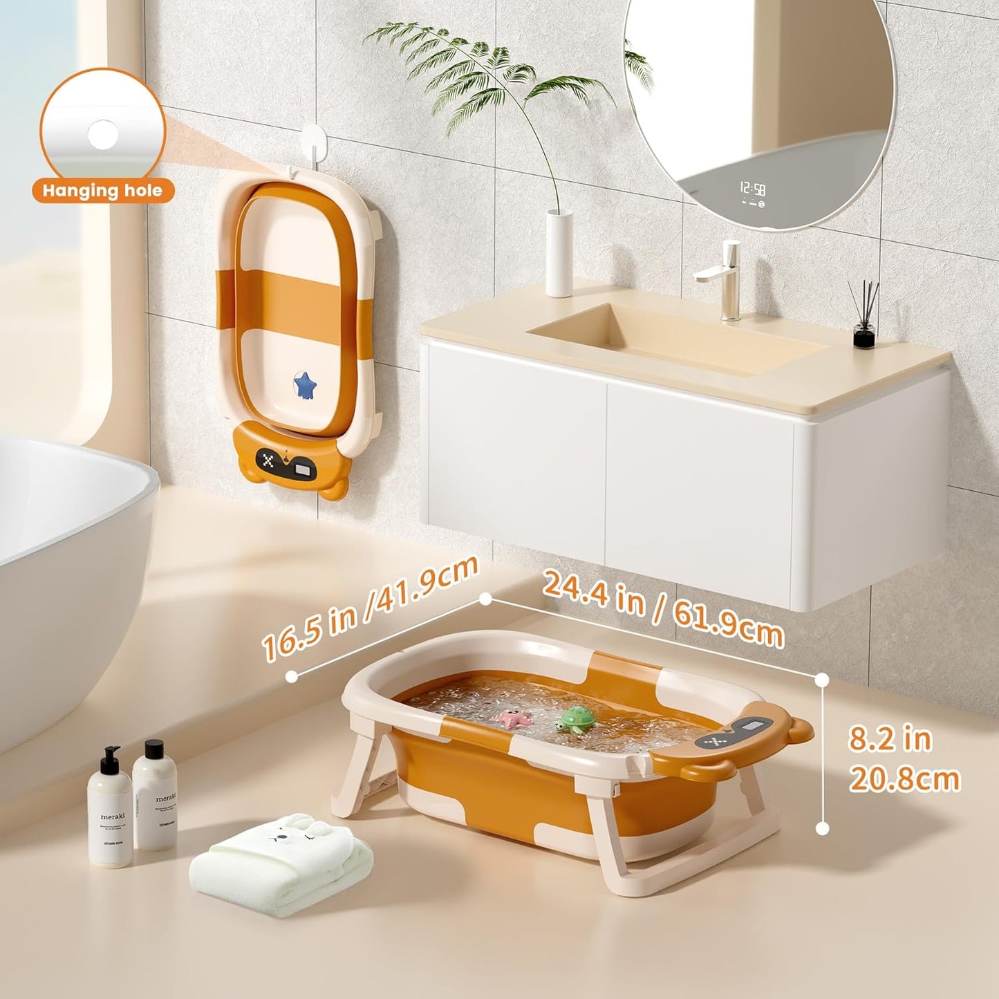 Kerbwry Baby Bathtub for Newborn to Toddler, Baby Bath Tub with Soft Towel and Floating Cushion, Baignoire Pour Bébé, Shower Essentials for Newborn (0-18 Months) Grey