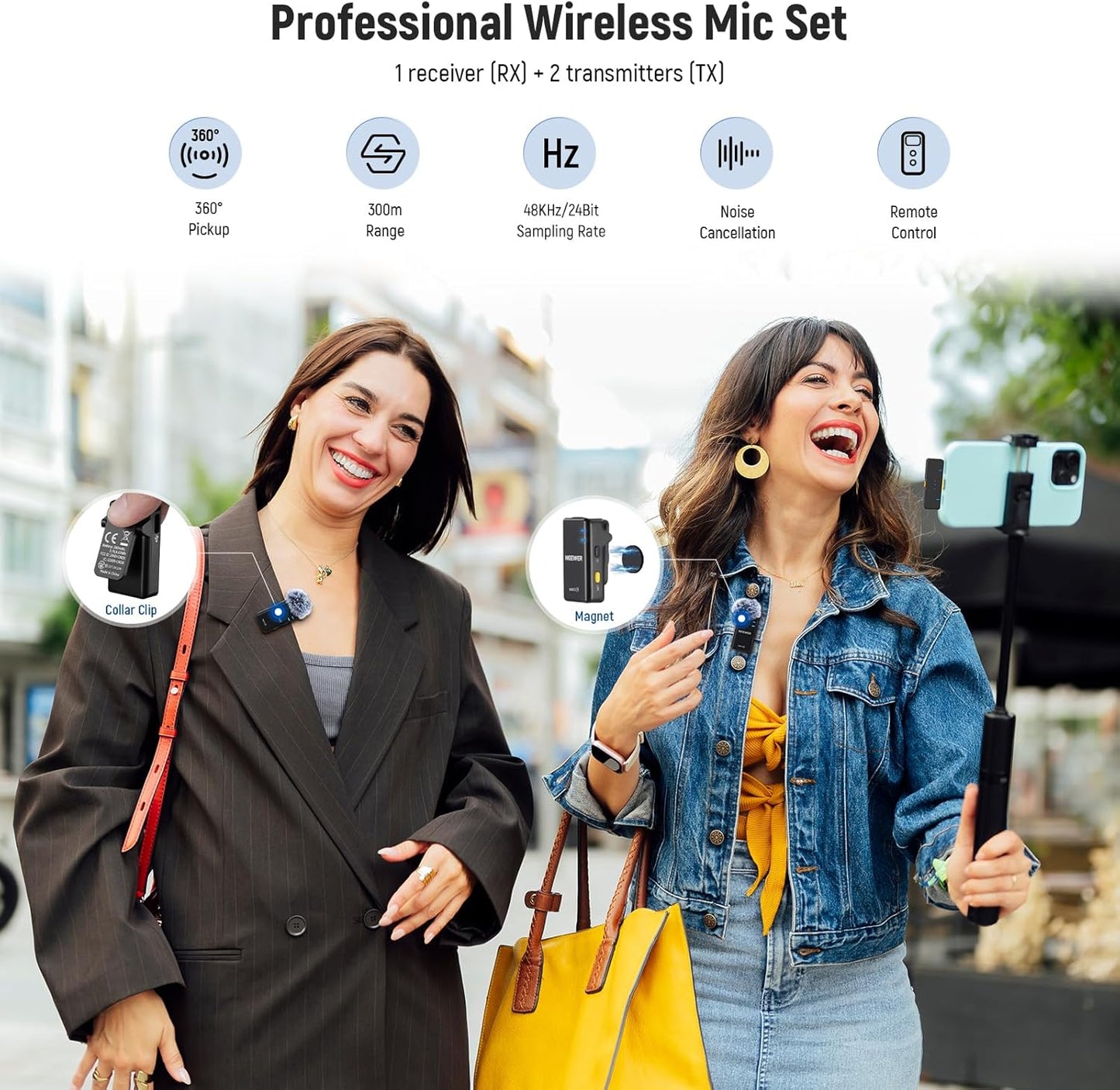NEEWER CM28 Wireless Lavalier Microphone System with Charging Case, 1 Click Noise Canceling, 4GB Storage for 9Hrs of 48KHz 16 Bit Uncompressed Audio Lapel Mic Compatible with iPhone/Android/PC/Camera