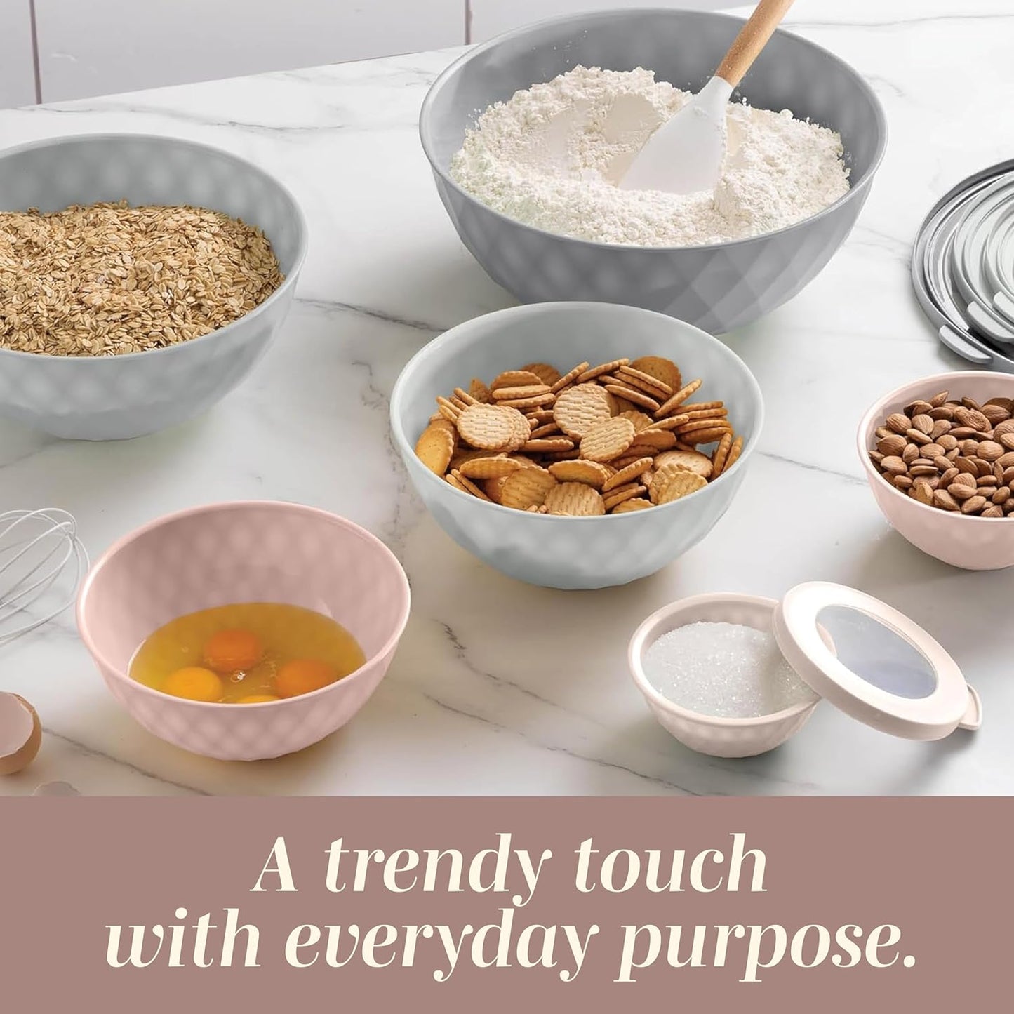 COOK WITH COLOR Mixing Bowls with TPR Lids - 12 Piece Plastic Nesting Bowls Set Includes 6 Prep Bowls and 6 Lids, Microwave Safe Mixing Bowl Set (Mint)