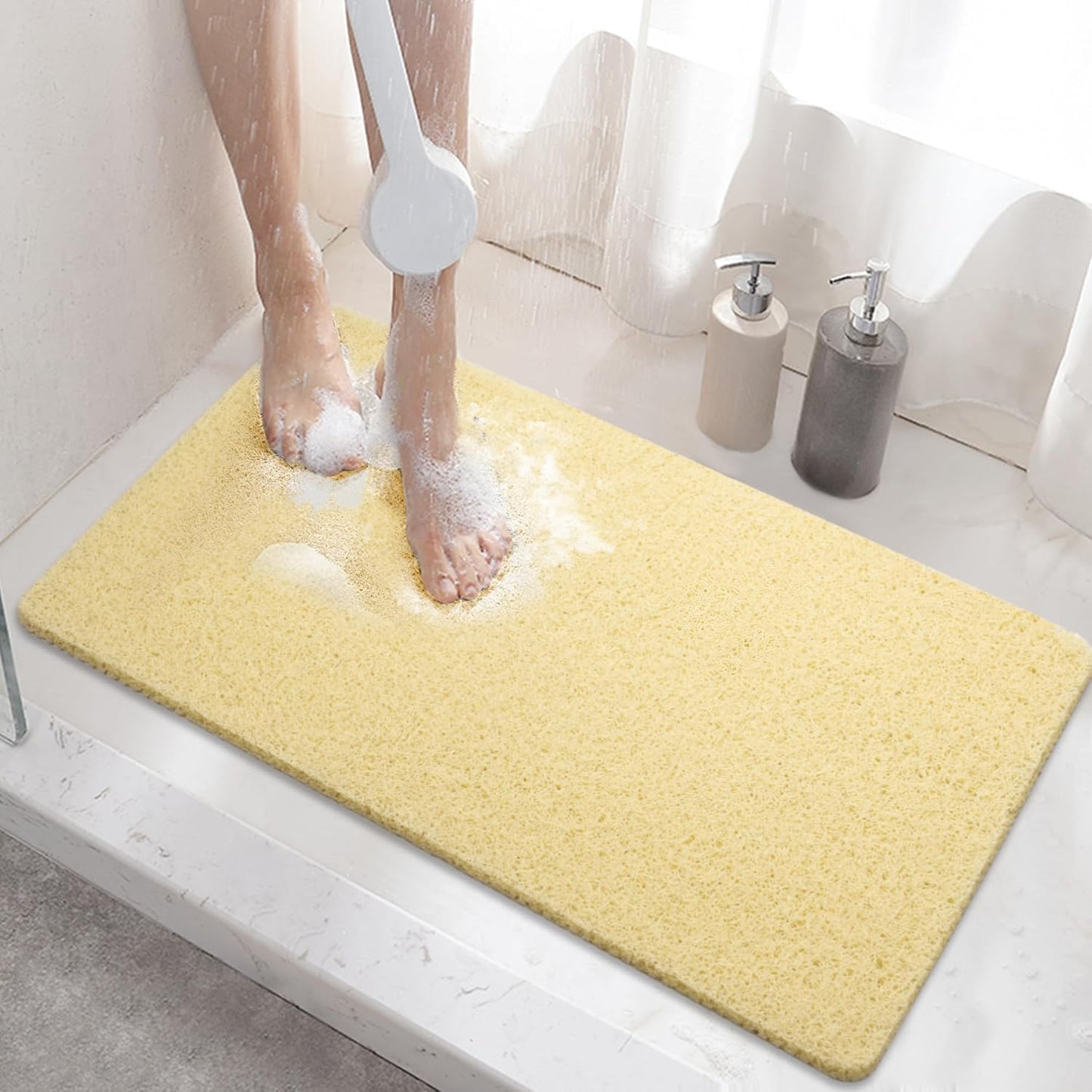HITSLAM Shower Mat Non Slip, 24 x 16 Inch Bathtub Mat Non Slip with Drain, Soft PVC Loofah Bath Mat for Tub, Quick Drying Bathroom Shower Mat, Grey