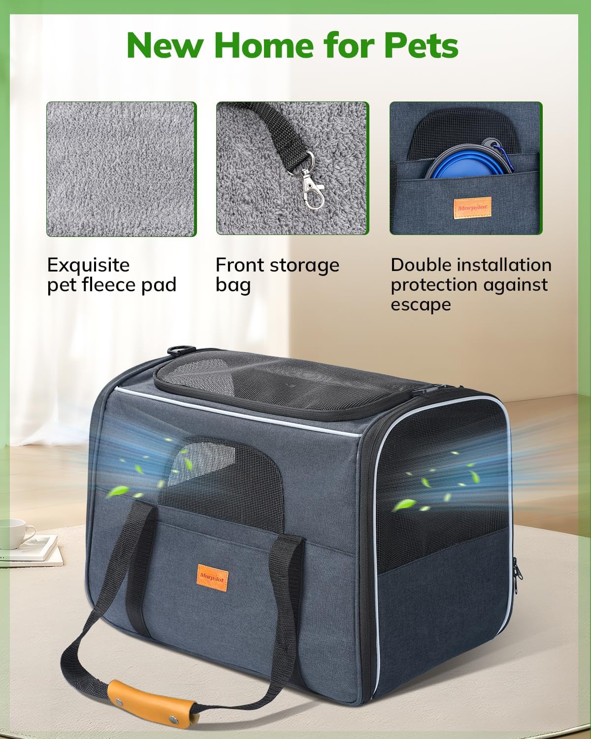 Morpilot Cat Carrier Soft - Portable Pet Carrier for Small or Medium Cats, Dogs and Puppy up to 14lbs, Airline Approved Dog Carrier with Safety Buckle - (Dark Gray)