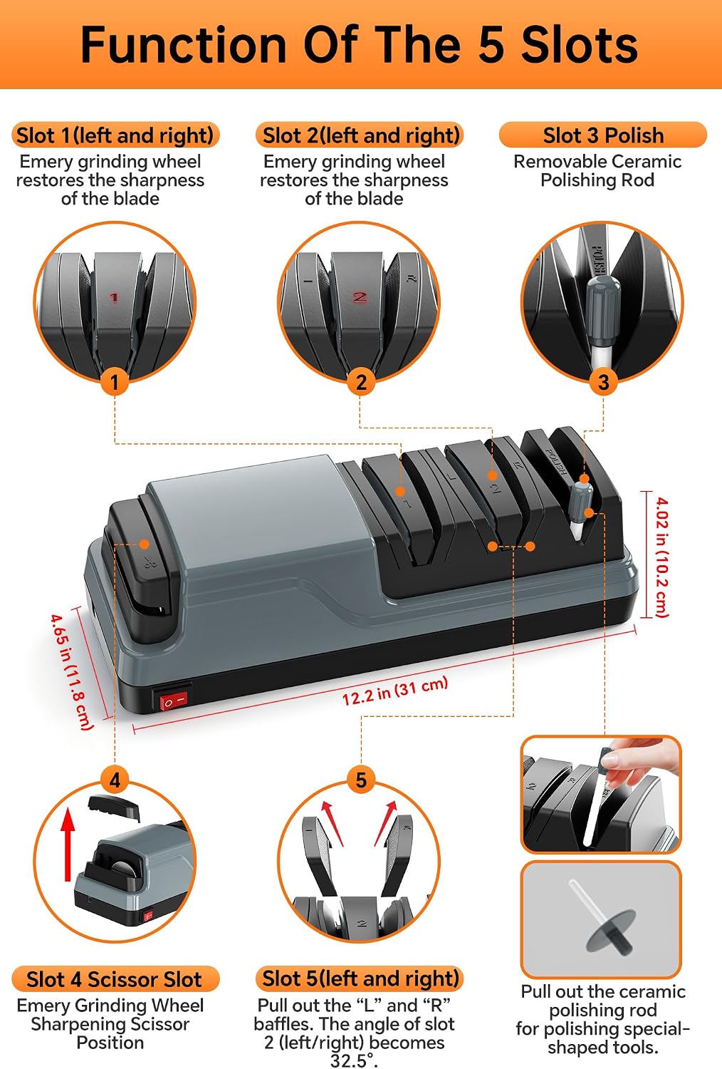 YOORLEAY 5-in-1 Electric Knife Sharpener, Kitchen Knife & Scissor Sharpener