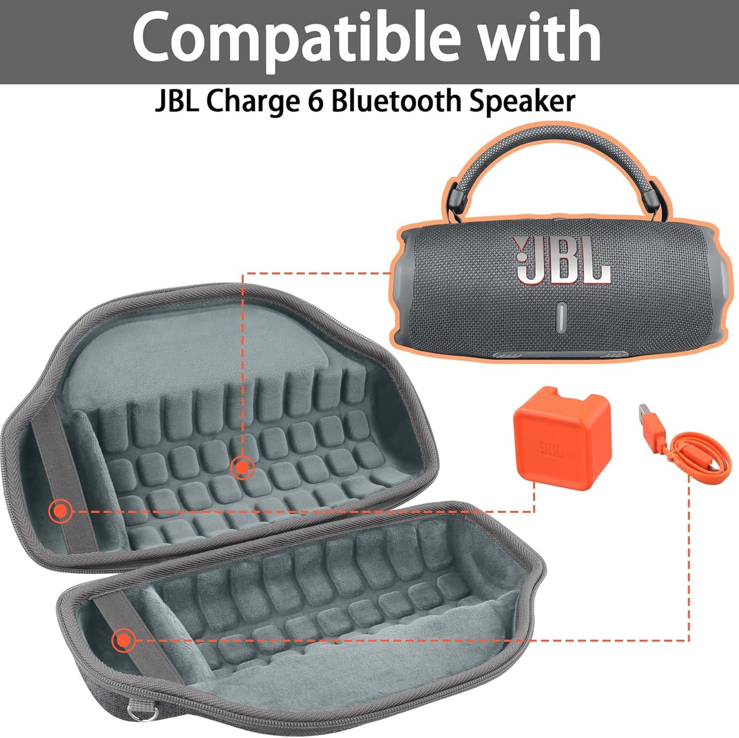 co2CREA Case for JBL Charge 6 Waterproof Portable Bluetooth Speaker, Hard Travel Case with Detachable Shoulder Strap (White Case)