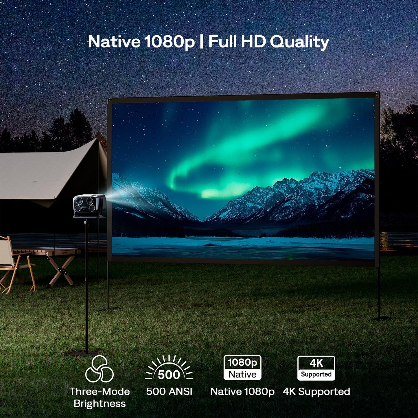 Aurzen Boom mini Google TV 4K Supported Smart Projector with WiFi and Bluetooth, Outdoor & Home Movie Projector with 20W Speakers DoIby Audio, Real-Time Focus & Keystone, 500 ANSI Lumens, Black