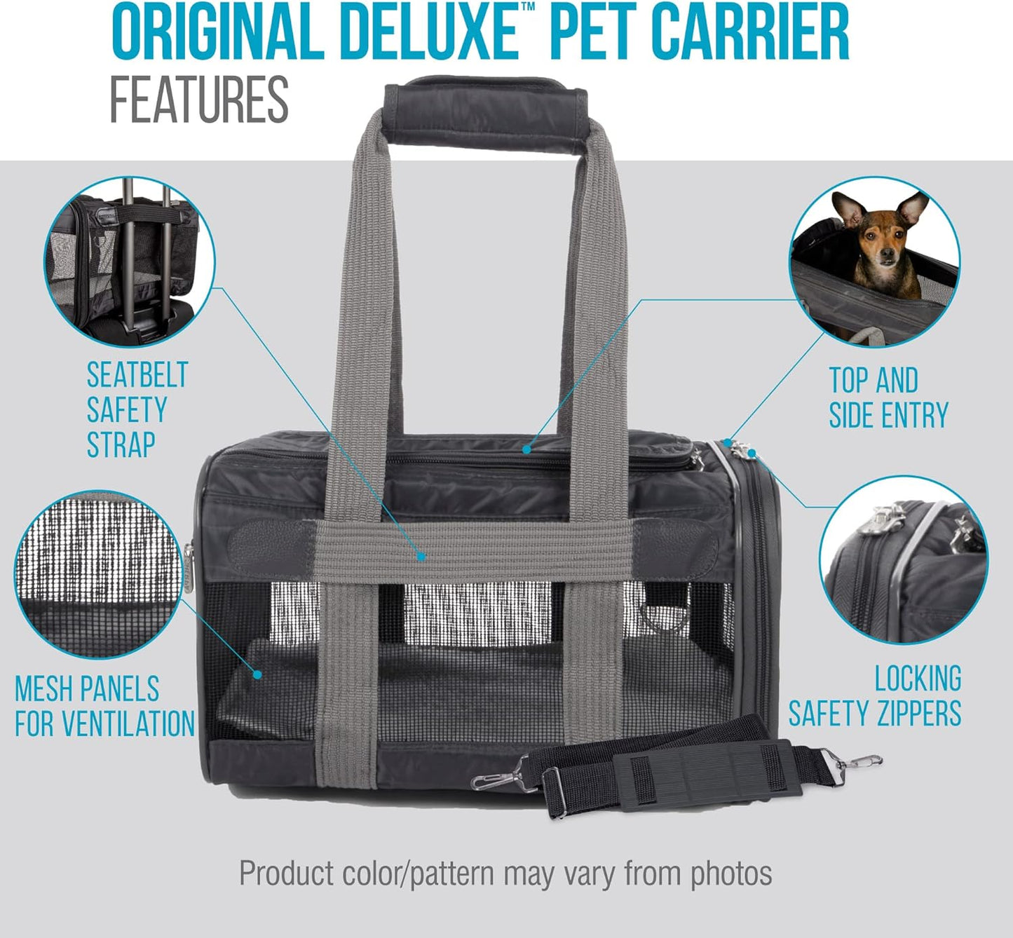 Sherpa Original Deluxe Travel Bag Pet Carrier, Airline Approved & Guaranteed-On-Board - Mesh Panels & Spring Frame, Locking Safety Zippers, Machine Washable Liner - Charcoal Gray, Medium