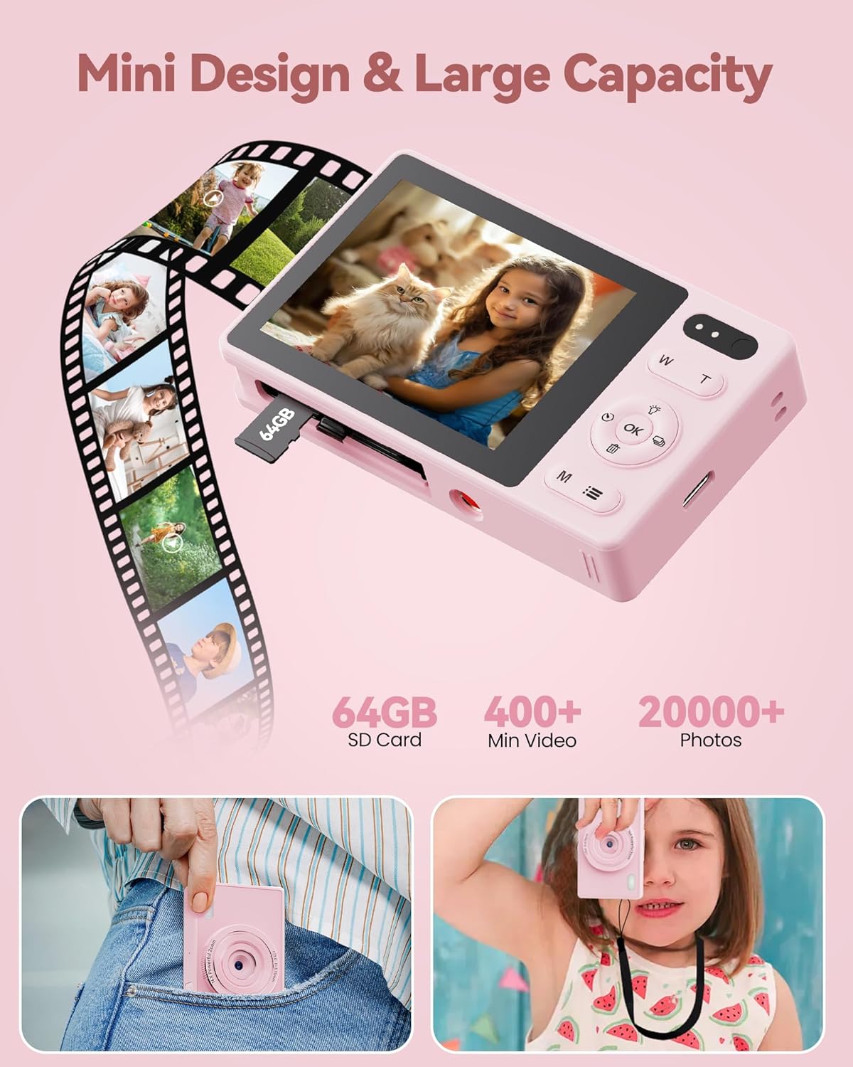 64GB Digital Camera for Kids Photography: 48MP Mini Camera Anti Shake 1080P Video Camera Autofocus 16X Zoom Anti Shake Point and Shoot Camera 2 Batteries Gift for Kid Student Beginner Black