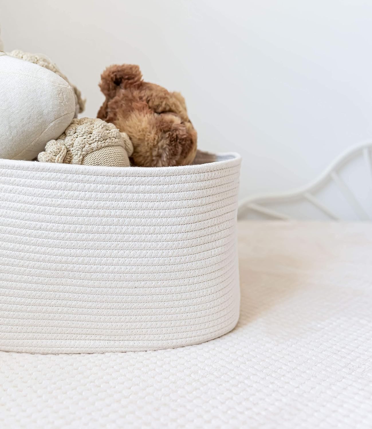OrganiHaus Soft Woven Baskets for Storage Organization Set of 3, Cotton Rope Nursery Storage Baskets for Shelves, Square Book Bins, Bathroom Towel Hamper, Dog Toy Bins, Panier Rangement - Light Honey