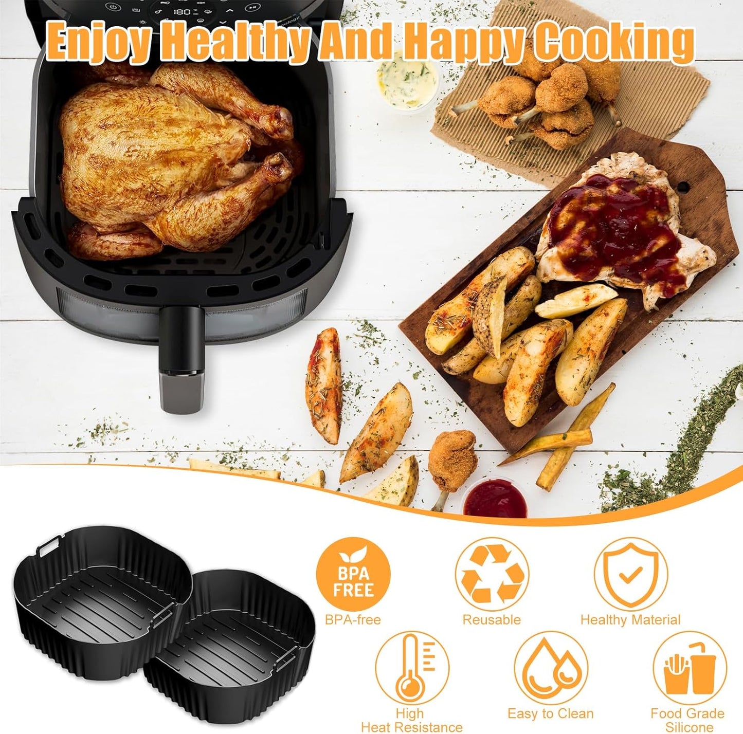 Silicone Air Fryer Liner, 3 PCS 9 Inch Square Air Fryer Basket Liners,Silicone Tray, Air Fryer Inserts for 6 to 9 QT, Reusable Air Fryer Accessories for Cosori Philips Ninja Oven Microwave