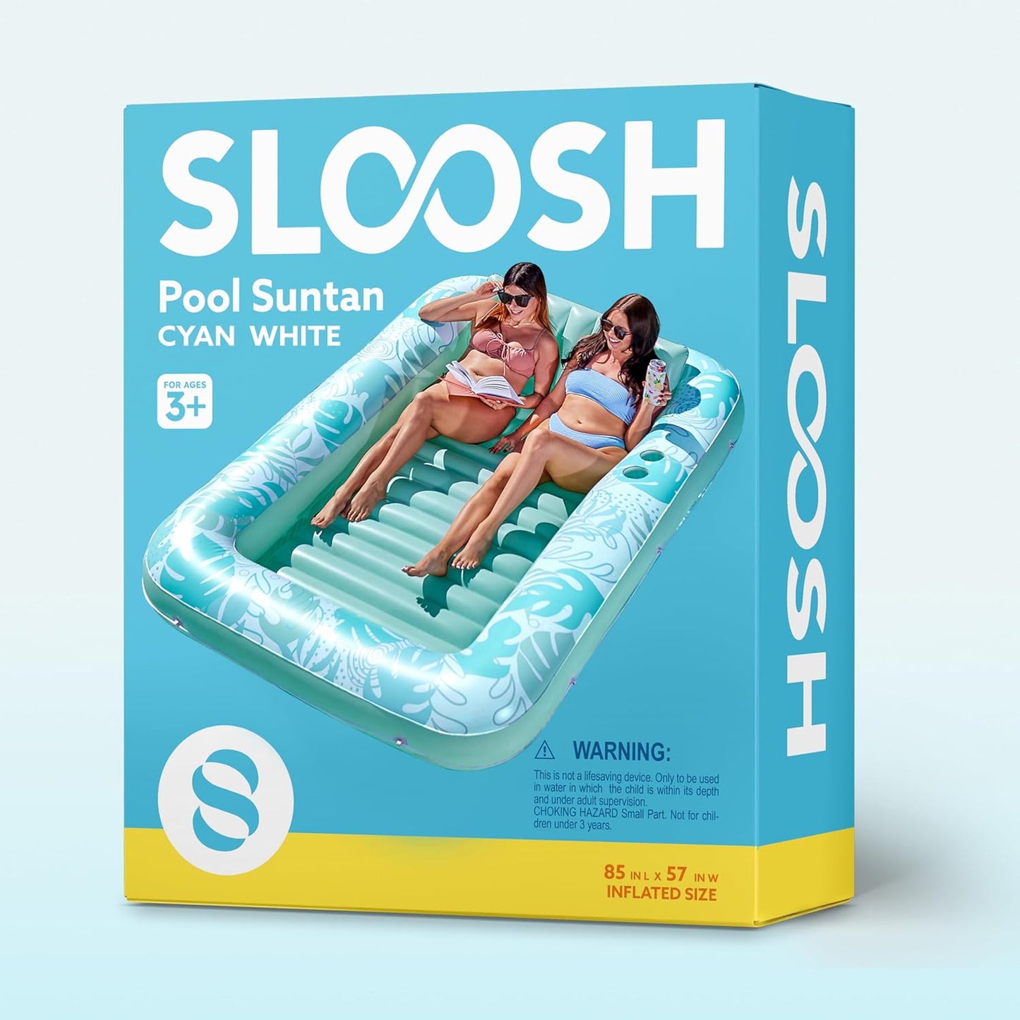 Sloosh Inflatable Tanning Pool Lounger Float-XL, 85" x 57" Extra Large Suntan Sun Tan tub for Adults, Bed Blow up, Raft Lounge Floatie, XL-Blue