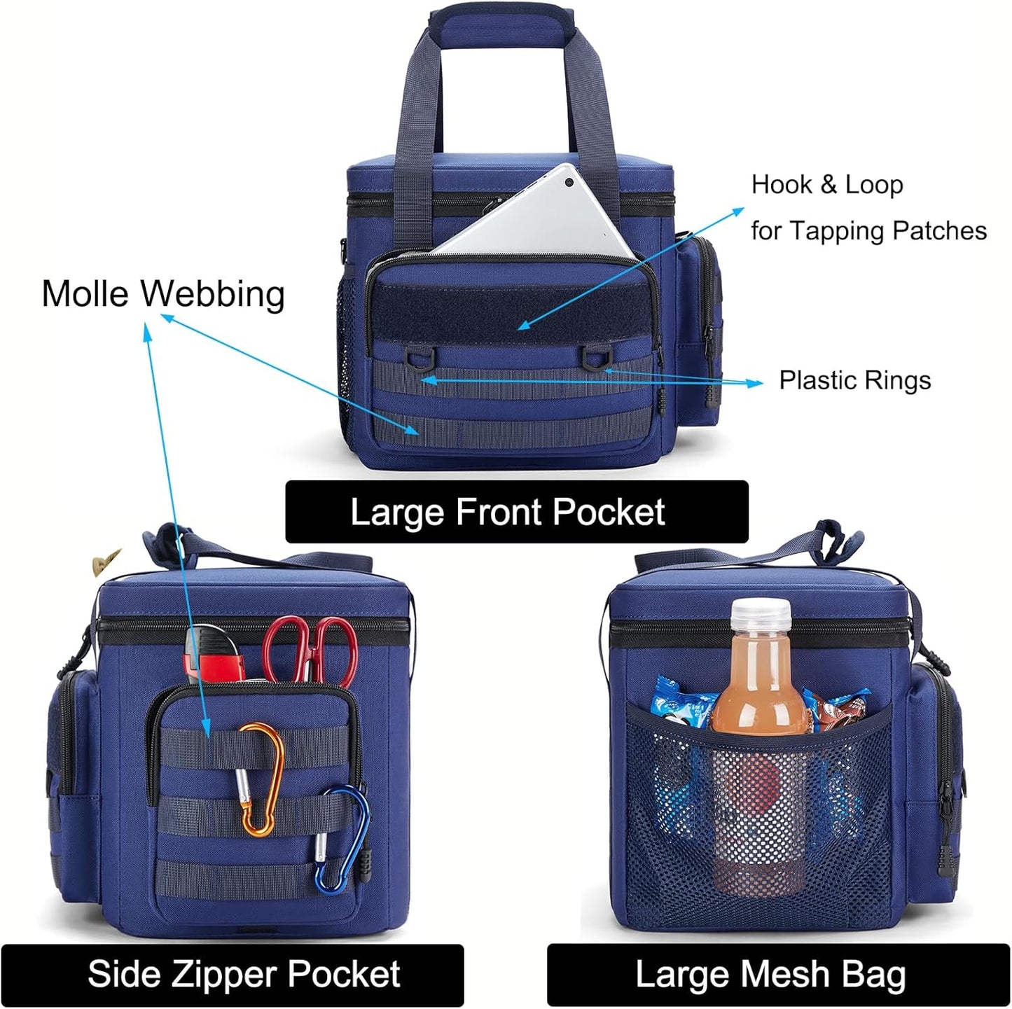 Tactical Lunch Bag for Men, Large Leakproof Insulated Lunch Box, Lunch Cooler Bag with Shoulder Strap, Lunch Pail for Adults Work Outdoor Picnic Trips, Black Camo