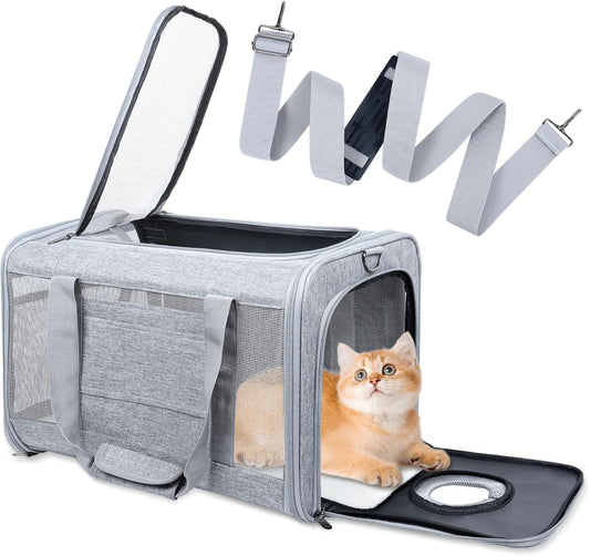 Qoosea Pet Carrier, Suitable for Small Medium Cat Dog Puppy, Soft-Sided Collapsible, Ventilated Windows, Portable Travel Cat Dog Bag (Grey)