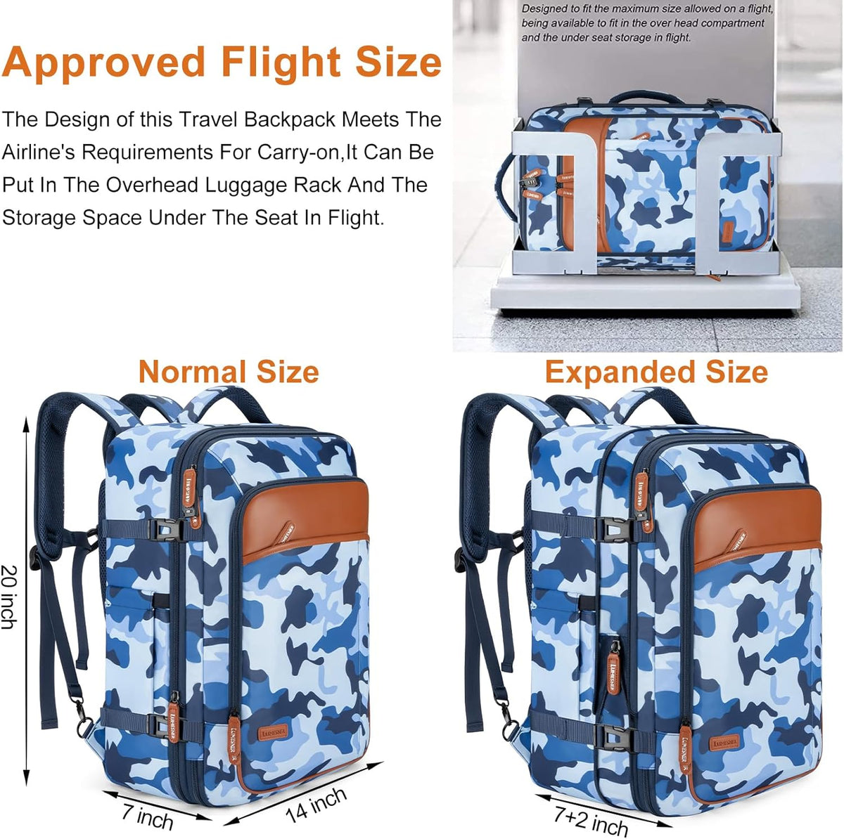 Lumesner Carry on Backpack, Extra Large 40L Flight Approved Travel Backpack for Men & Women - PuriLite