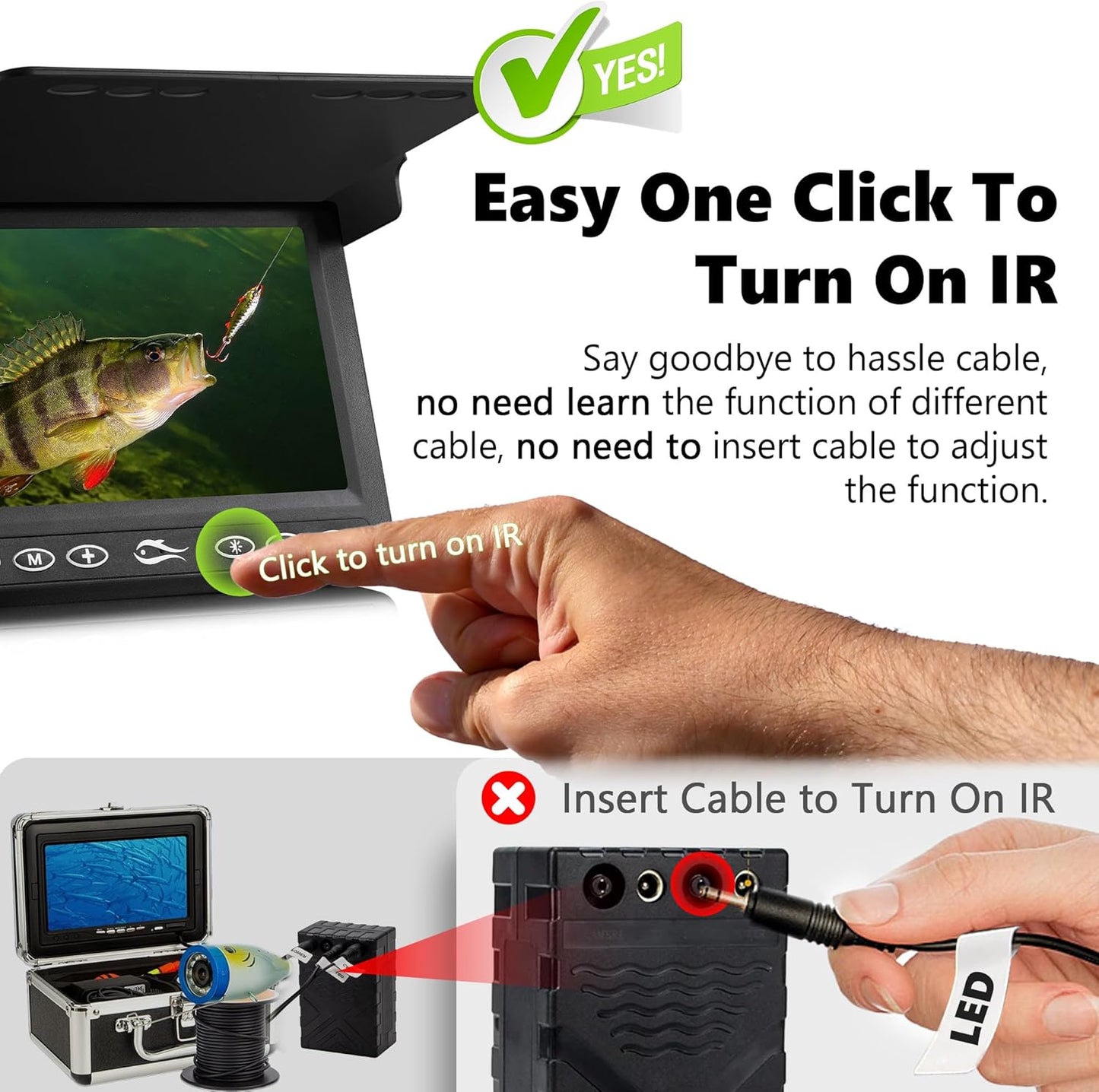 2026 Underwater Fishing Camera - FishPRO® 4.3'' 5,000mAh, (NO Need Learn) Ice Fishing Camera Fish Finder Gift for Men, 3-Grade IR, USB-C, 1000TVL, 50ft Cable, (Easy to Use for Any Age) Ice Fish Camera