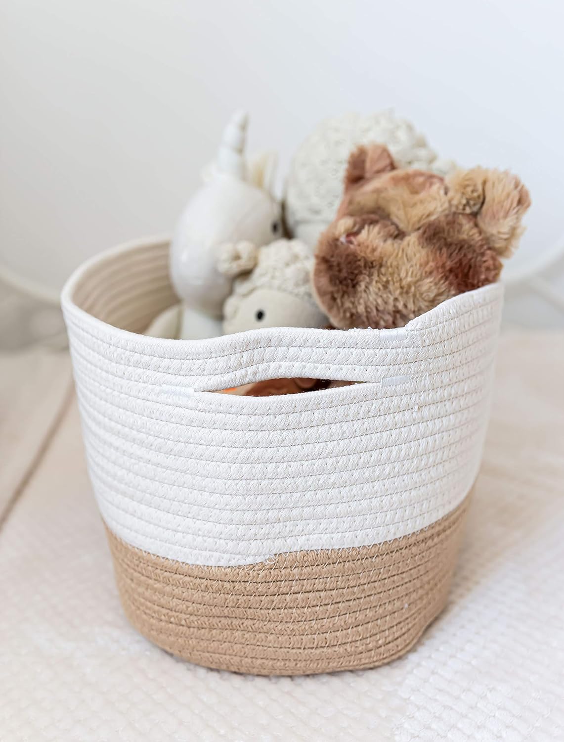 OrganiHaus Soft Woven Baskets for Storage Organization Set of 3, Cotton Rope Nursery Storage Baskets for Shelves, Square Book Bins, Bathroom Towel Hamper, Dog Toy Bins, Panier Rangement - Light Honey