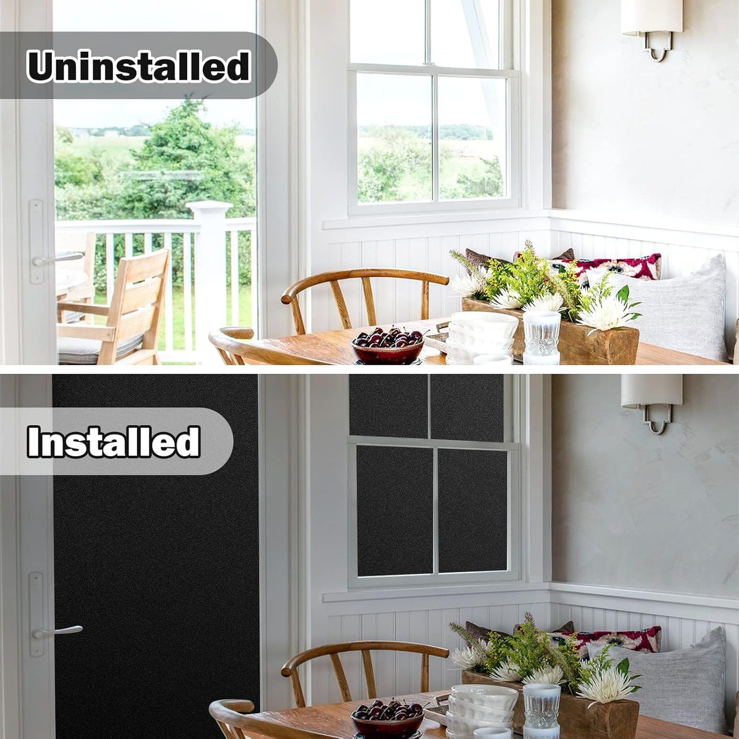rabbitgoo Window Films for Privacy, Static Cling Frosted Glass Sticker, Non-Adhesive Privacy Film Sun Blocking Window Covering Frosting Vinyl Bathroom Sliding Glass Door, 44.5 x 200cm, Pure Frosted