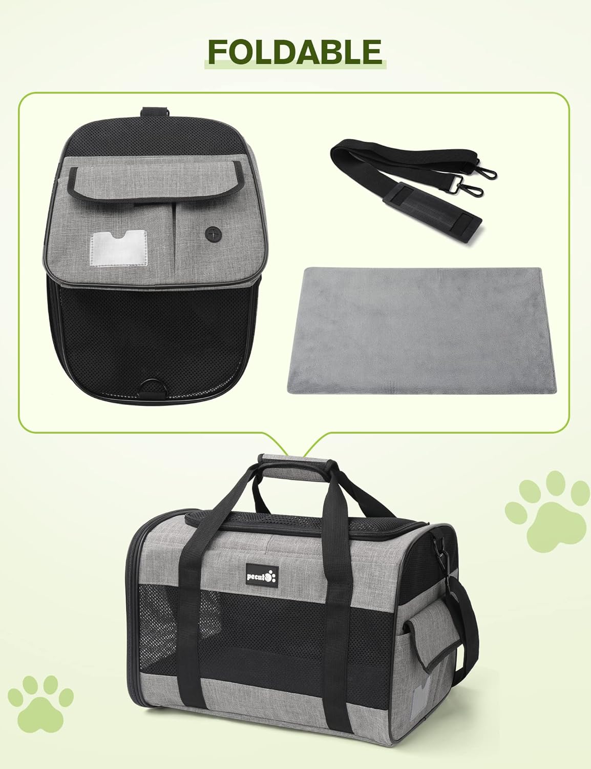 Pecute Cat Carrier Dog Carrier up to 15lbs,Pet Carrier for Cats and Puppies with Foldable Bowl, Soft-Sided Bag with Breathable Mesh, Suitable for Long and Short Trips Travel Camping Outdoor