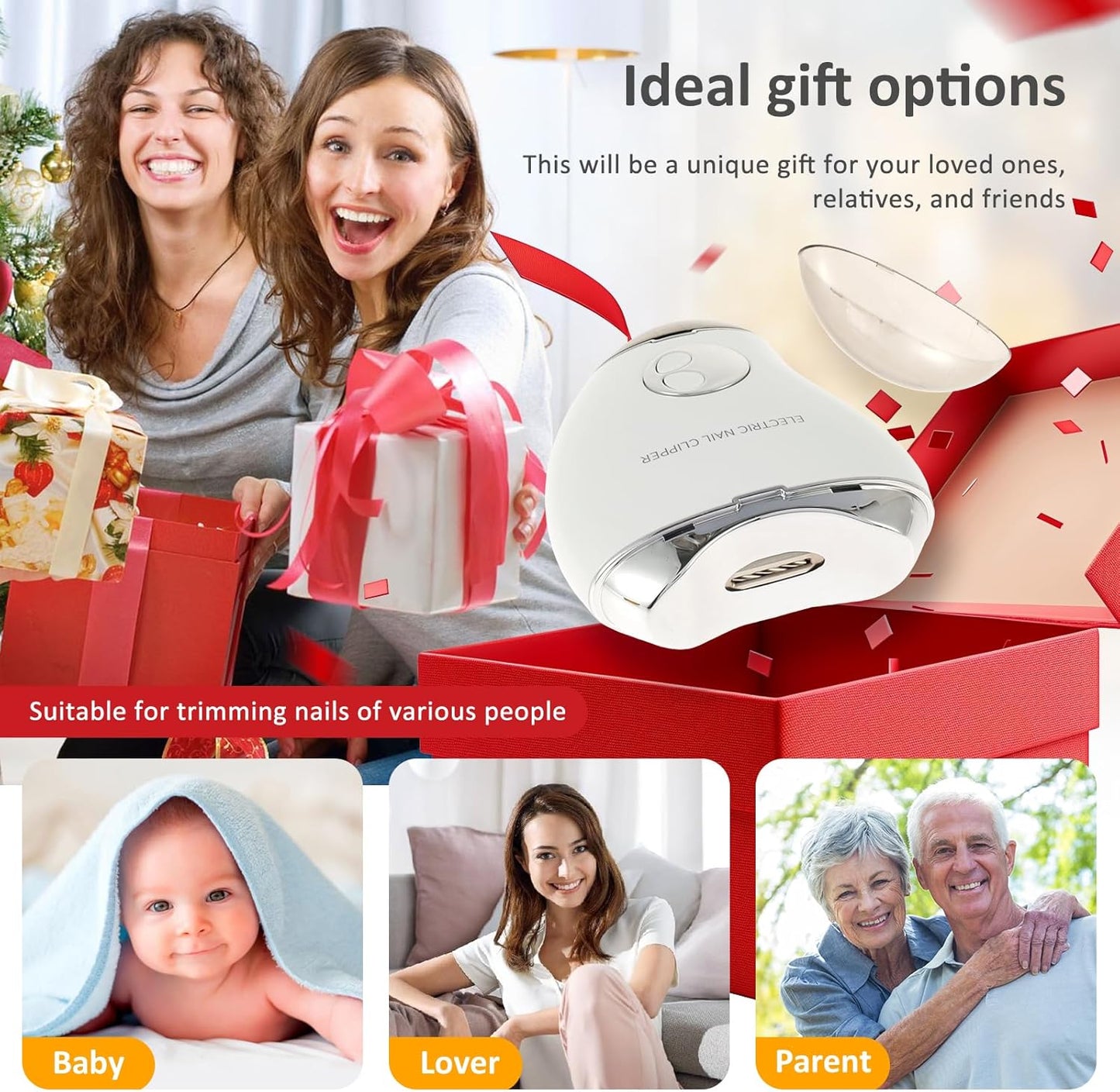 Electric Nail Clipper with Light and 3 Speeds Portable Automatic Baby Nail Clippers with Nail Scraps Storage Rechargeable Nail Cutter Safety Fingernail Trimmer for Kids Adults Seniors