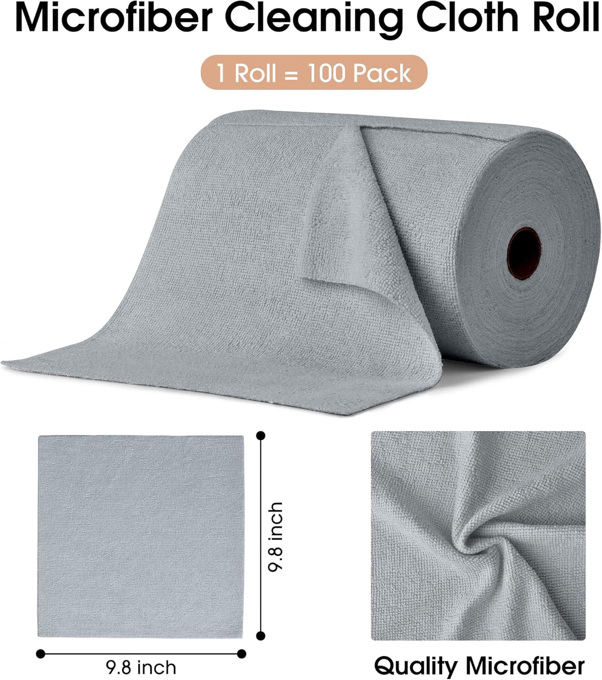 Microfiber Cleaning Cloth Roll with 100 Tear-Away Towels, Reusable Lint-Free Ultra Absorbent Cleaning Rags for Kitchen, Home, Car, Garage, and Workshop - PuriLite