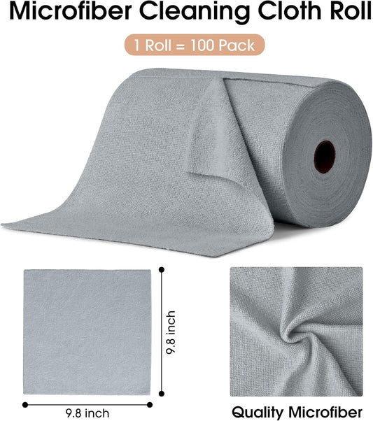 Microfiber Cleaning Cloth Roll with 100 Tear-Away Towels, Reusable Lint-Free Ultra Absorbent Cleaning Rags for Kitchen, Home, Car, Garage, and Workshop - PuriLite