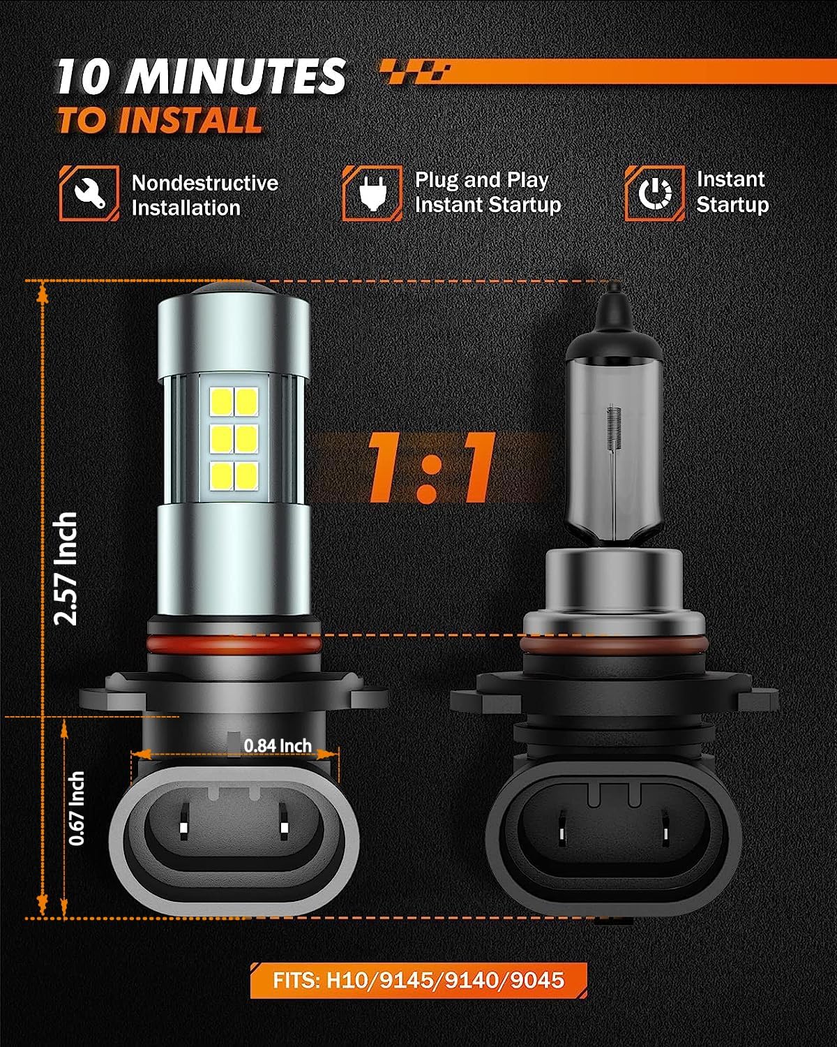 SEALIGHT H11/H8/H16 LED Fog Light Bulbs, 6000K Xenon White, 27 SMD Chips, 360-degree Illumination, Non-polarity